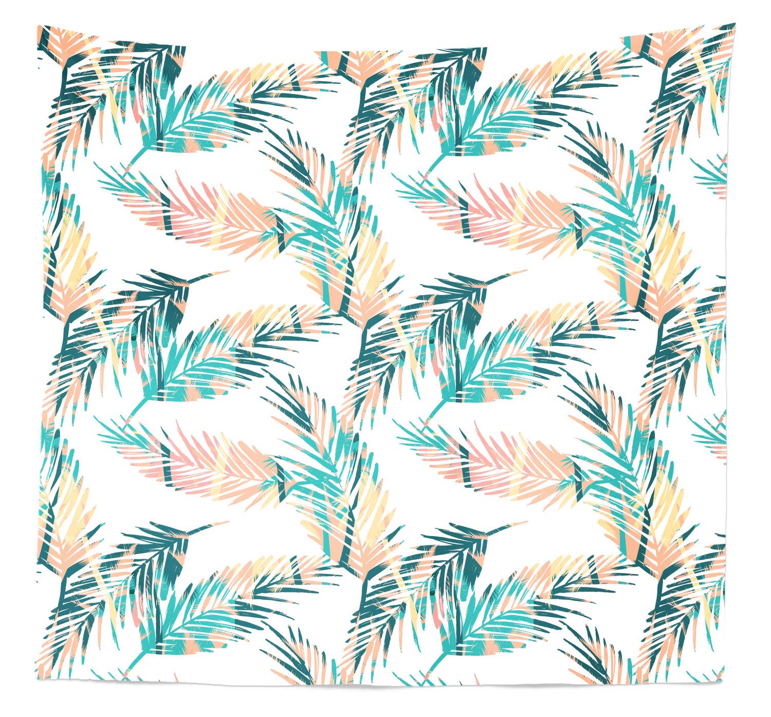 Ambesonne Queen Size Leaves Tapestry - Tropical Double Exposure Palm Leaf Design Wall Hanging, 88x88 Inch White & Multicolor Bedspread, Bed Cover & Wall Decor for Boho Bedroom, Living Room & Dorm