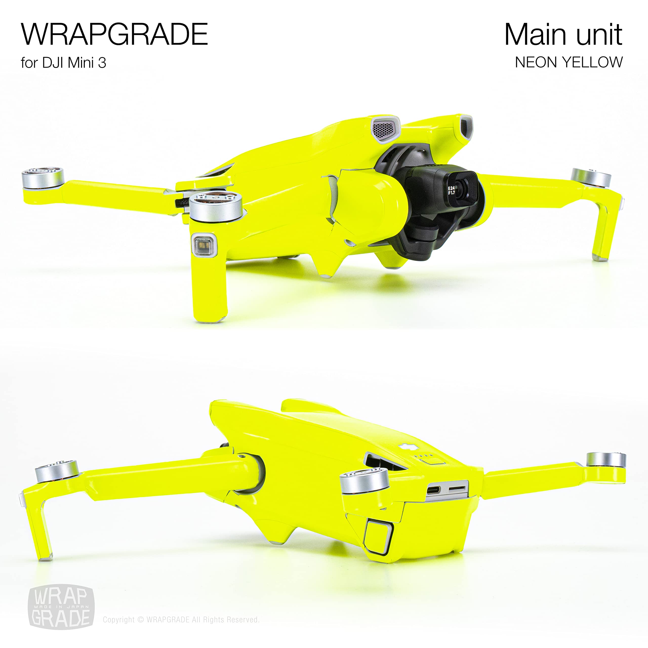 WRAPGRADE Skin Stickers for DJI Mini 3 Drone - Neon Yellow Protective Decals | Perfect for Customization, Scratch Protection & Aesthetic Enhancement