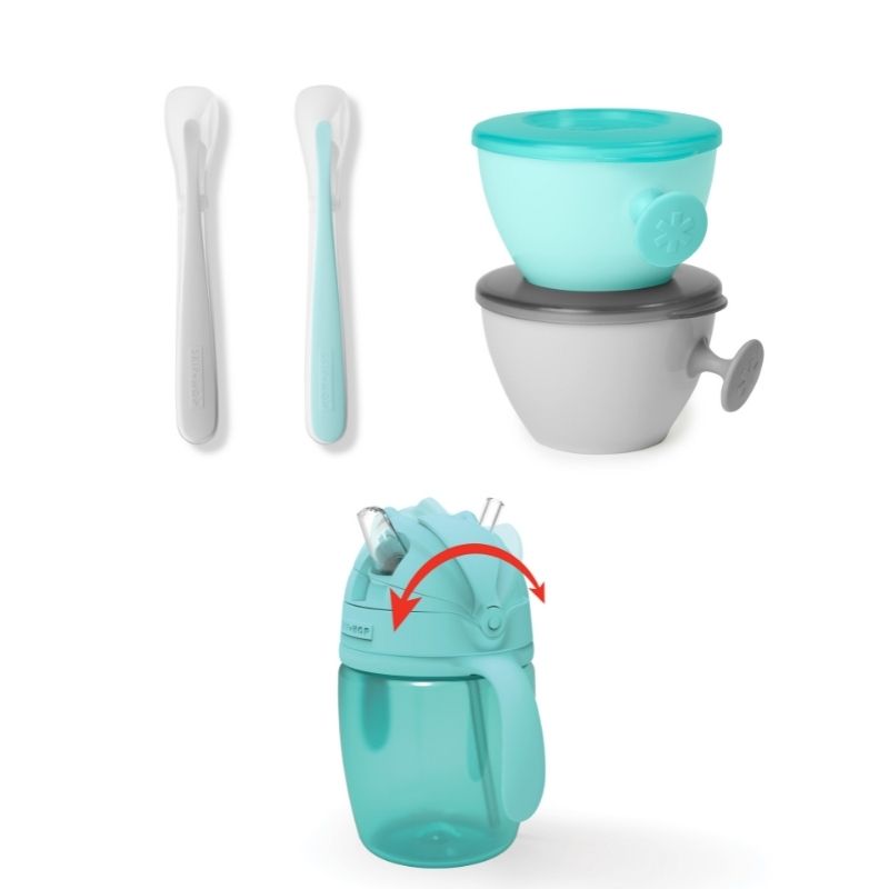 Easy Feed Mealtime Set for Babies & Toddlers - Teal & Grey - Perfect for High Chairs, Travel & Mess-Free Feeding