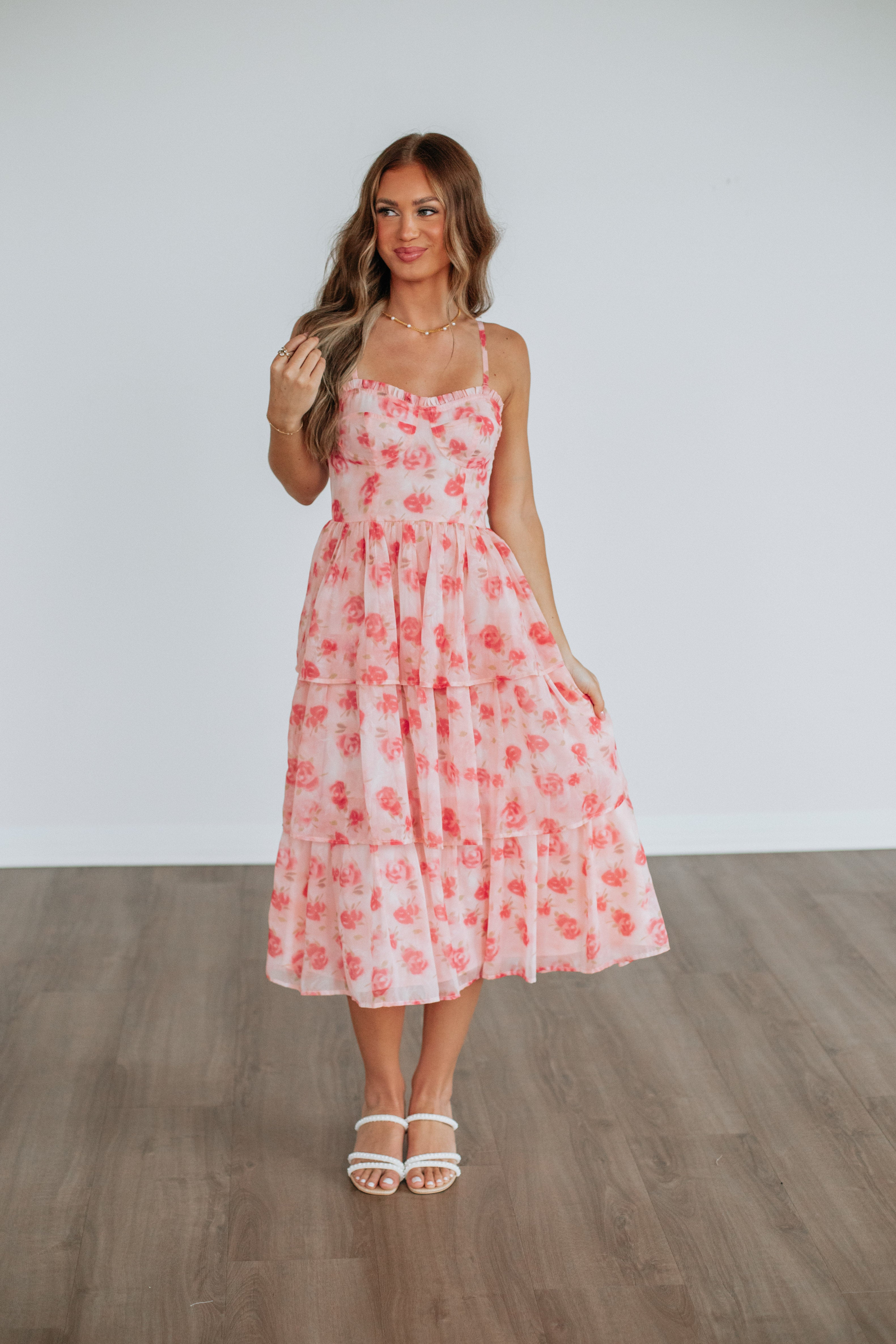 Geneva Floral Dress - Women's Summer Floral Print Maxi Dress with V-Neck & Long Sleeves | Perfect for Beach Vacations, Date Nights & Outdoor Weddings