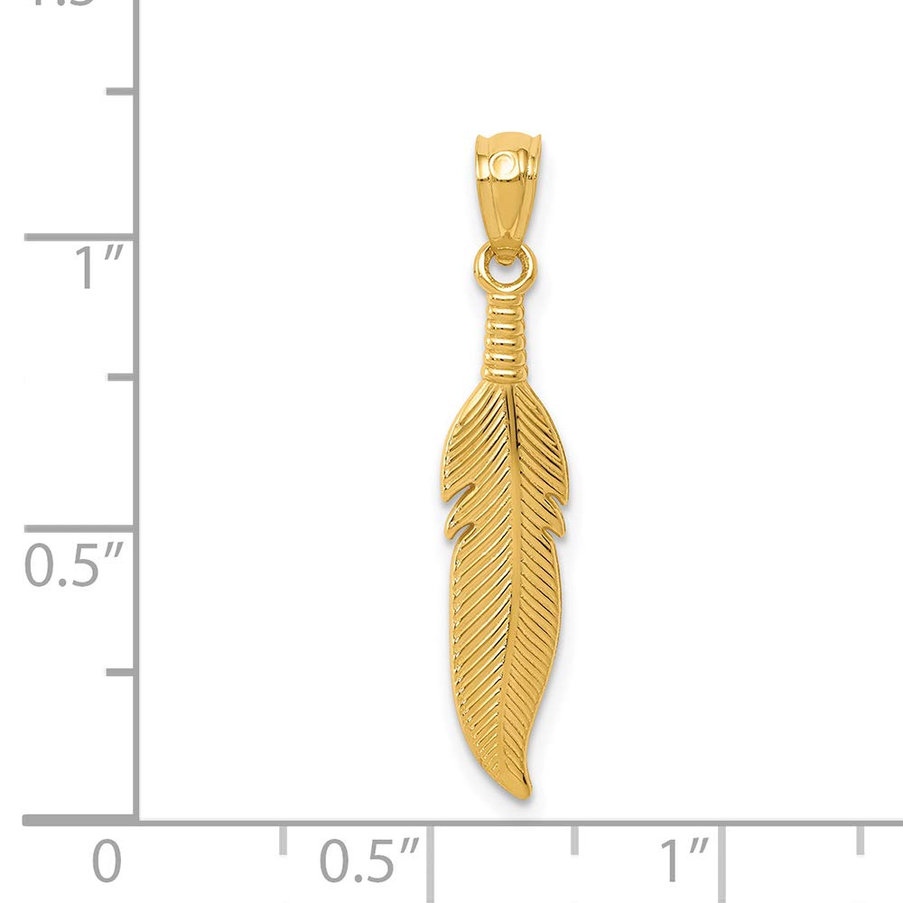 14K Yellow Gold Polished Feather Charm Pendant - Elegant Jewelry Gift for Women, Perfect for Necklaces & Bracelets - Birthday, Anniversary, Wedding & Everyday Wear