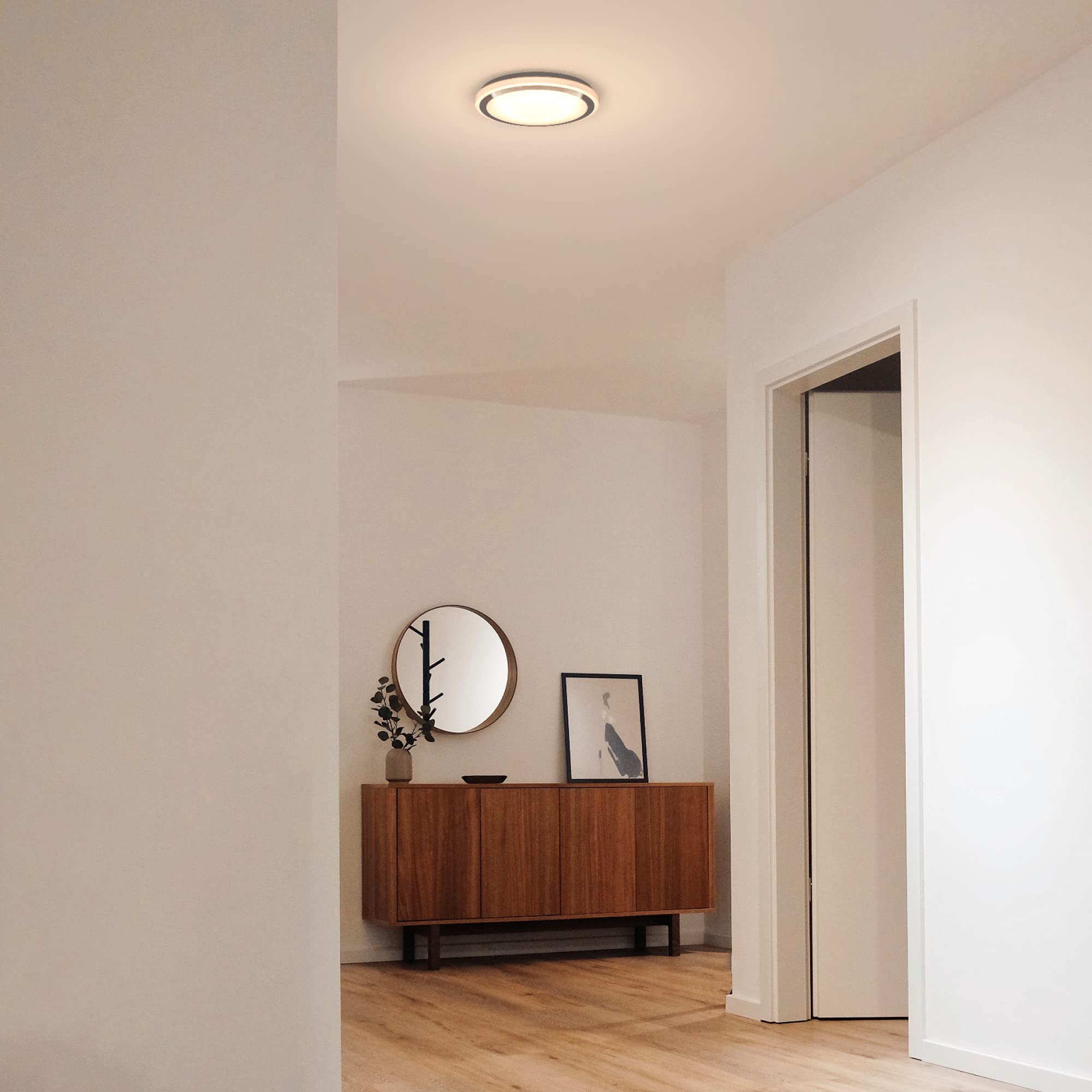 DALS Lighting 13 Inch Round CCT LED Glass Flush Mount Ceiling Light - Dimmable Modern Fixture for Bedroom, Kitchen, Hallway & Living Room Lighting