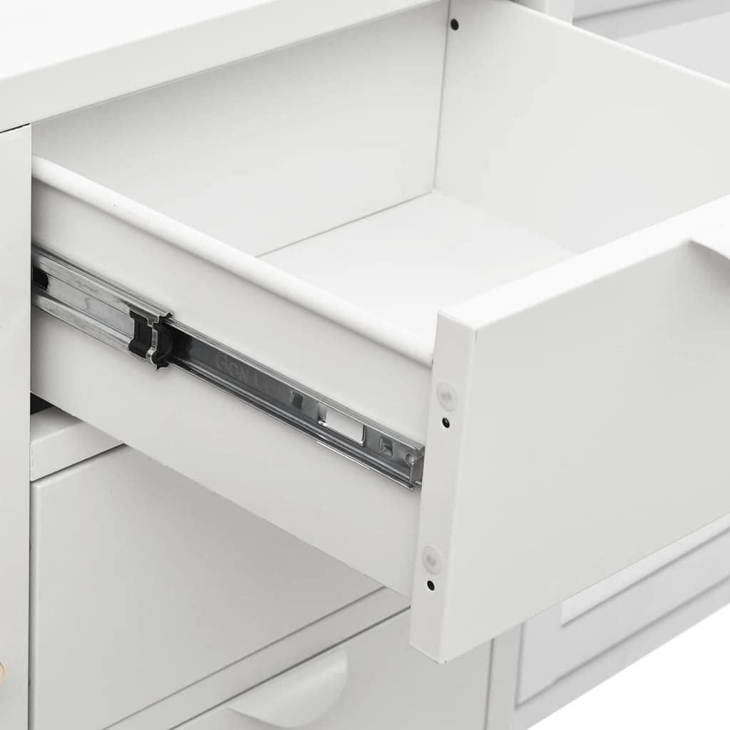FAMIROSA White Steel Sideboard Cabinet with 3 Drawers & 2 Adjustable Shelves - 41.3