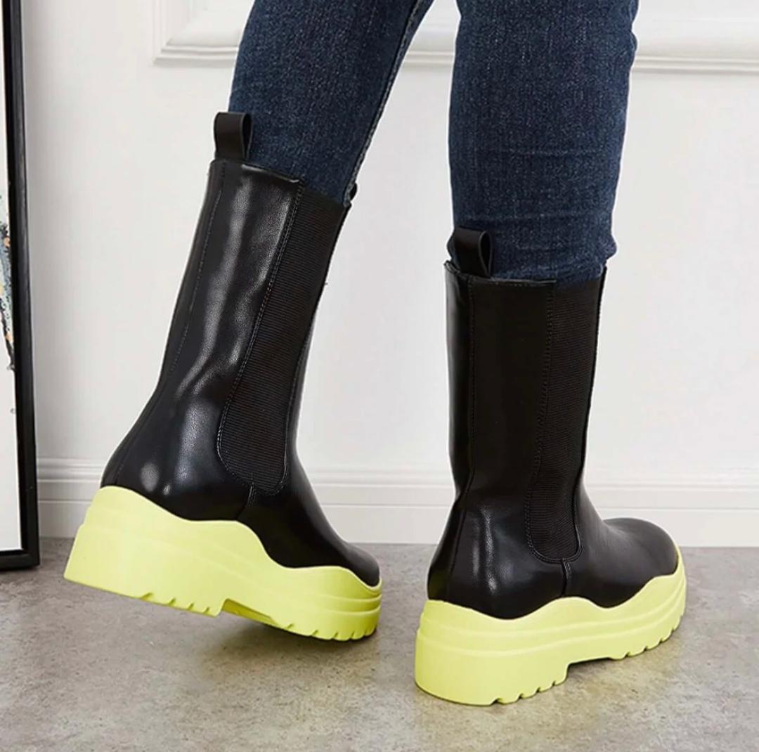 Cendi Booties for Women - Black & Yellow Cozy Winter Slippers with Non-Slip Sole | Indoor/Outdoor House Shoes for Home, Office & Travel