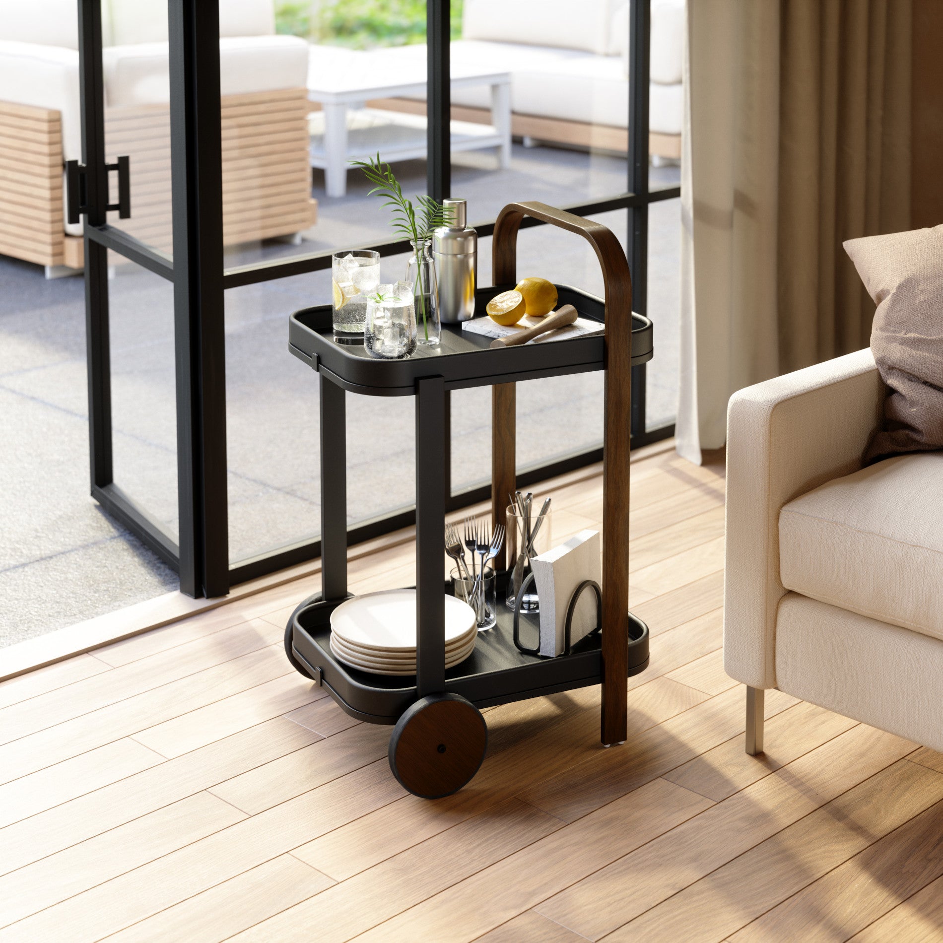Bellwood Bar & Storage Cart - Mobile Home Bar Cabinet with Wheels for Kitchen, Living Room & Outdoor Entertaining