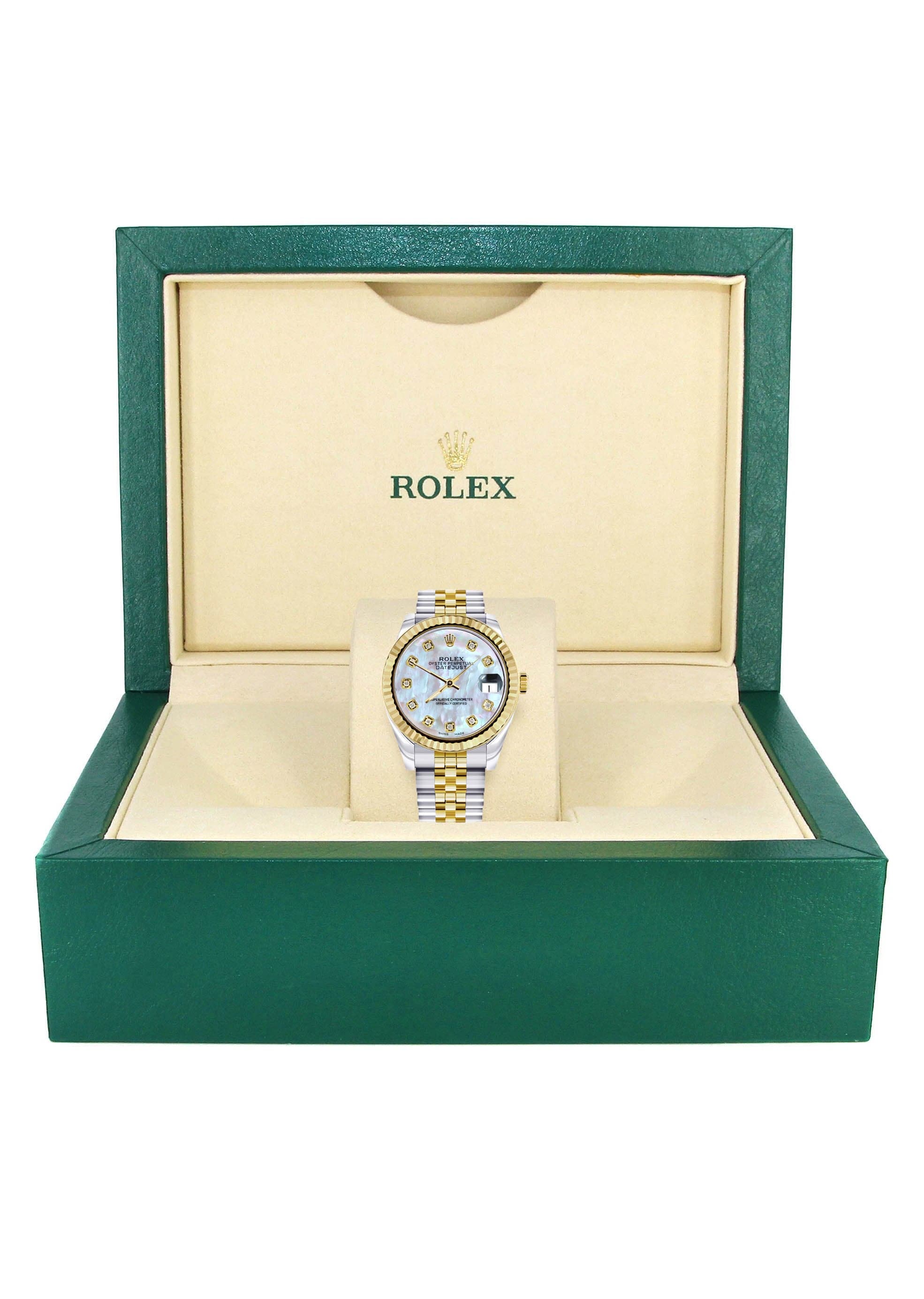 Luxury Diamond Gold Rolex Watch for Women - 31MM Fluted Bezel, Mother of Pearl Diamond Dial & Jubilee Bracelet - Perfect for Gifts, Special Occasions & Everyday Elegance