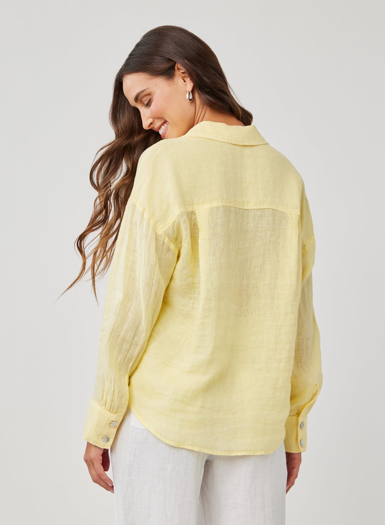 Linen Boyfriend Button Down Shirt for Women - Soft & Comfortable Dahlia Yellow Blouse - Perfect for Casual Outings, Beach Wear & Summer Fashion