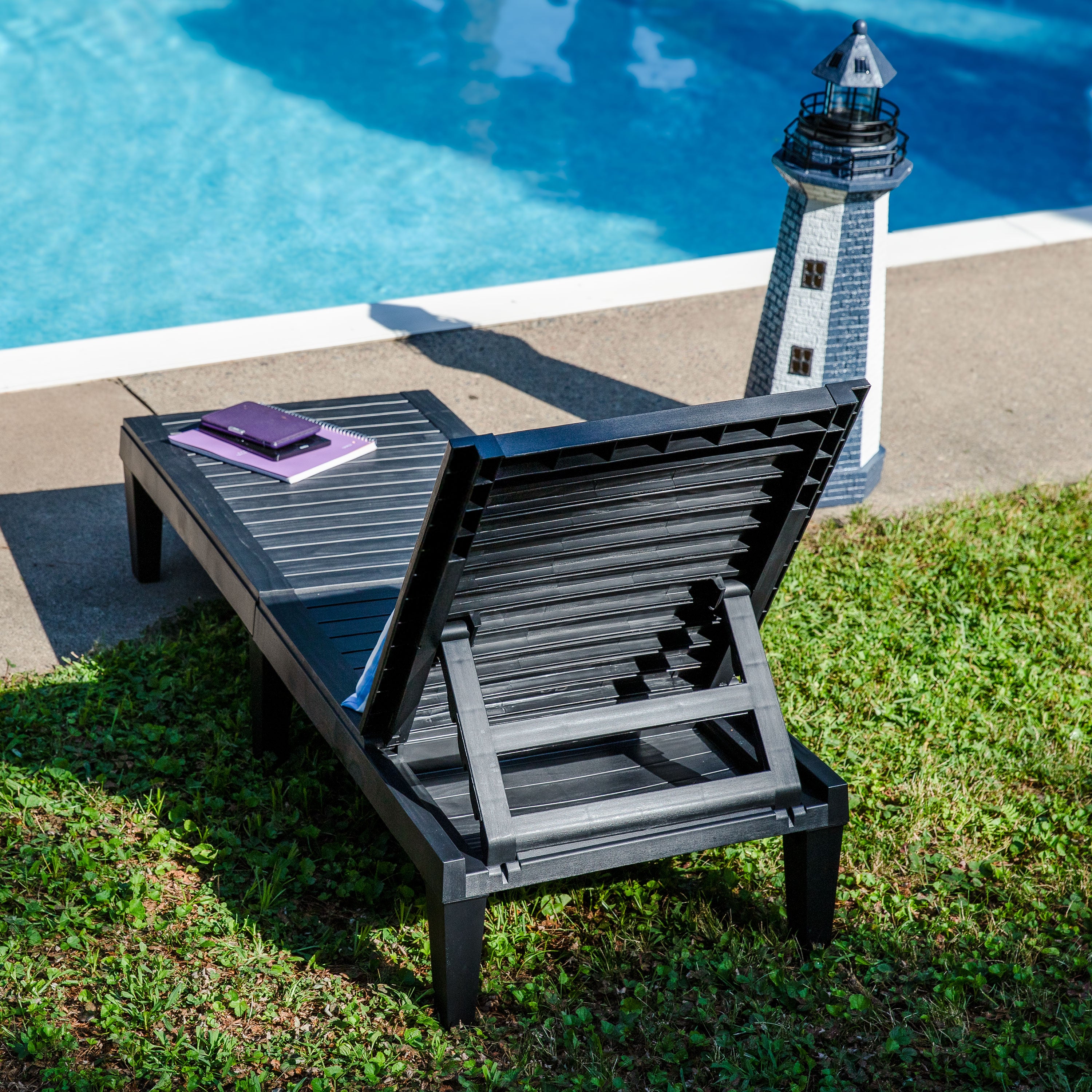 Sunnydaze 5-Position Adjustable Outdoor Chaise Lounge Chair - Black - Perfect for Poolside, Patio, Backyard & Beach Relaxation