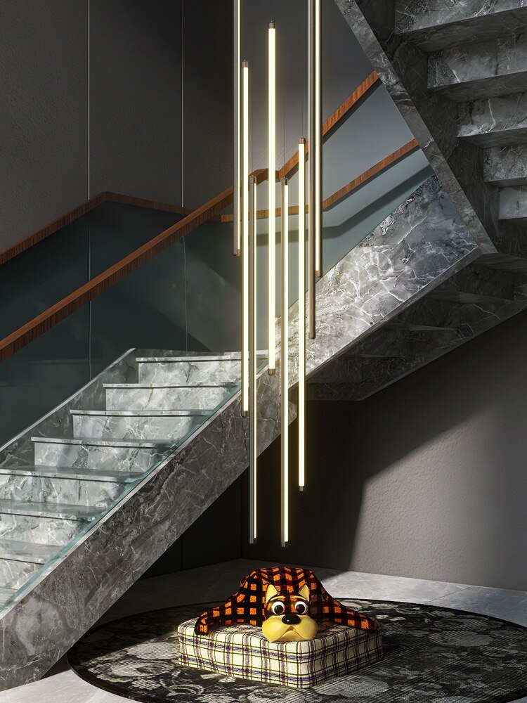 Modern LED Staircase Chandelier Lighting - Energy Efficient Crystal Pendant Light for Hallway, Foyer & Stairwell Decor - Perfect for Home, Hotel or Office Interior Design