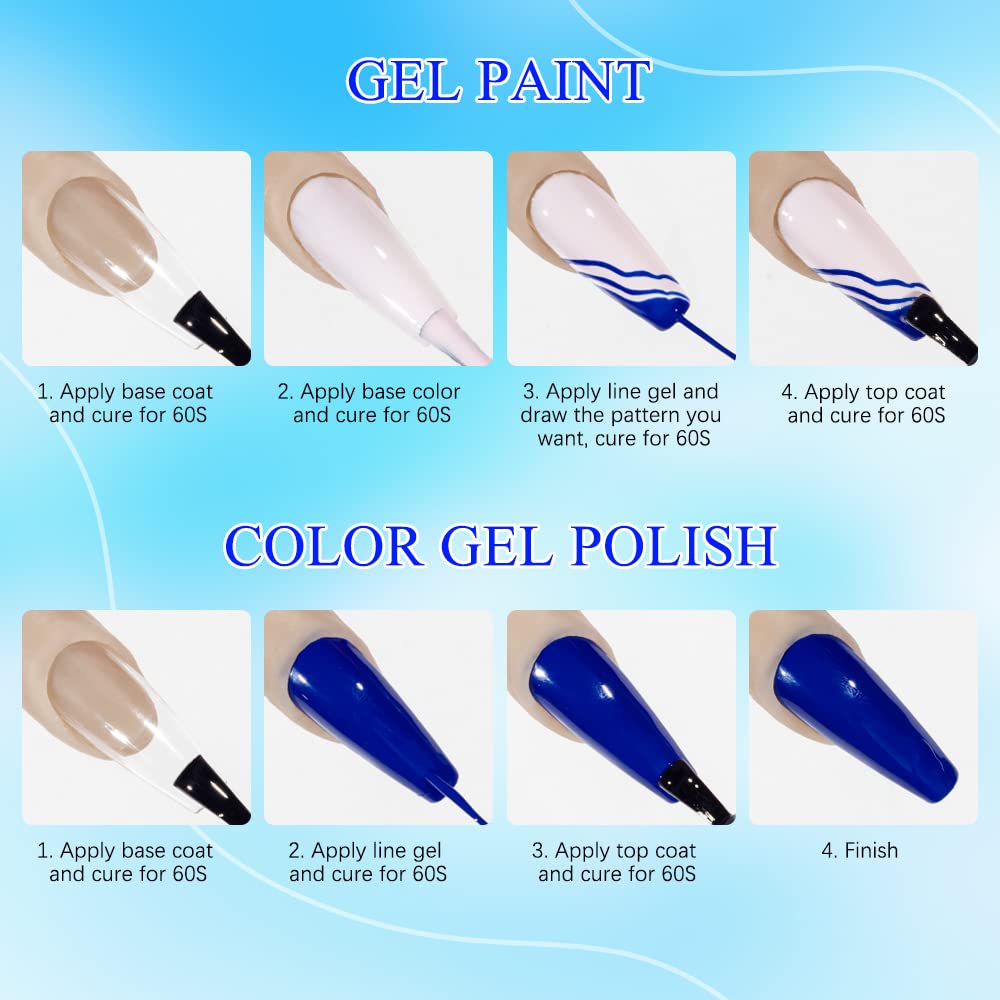 MIZHSE 7ml Gel Liner Nail Art Paint - Black, White, Blue, Red Spider Line Gel for French Manicure & Swirl Designs | Professional Nail Art Kit for Salon & Home Use