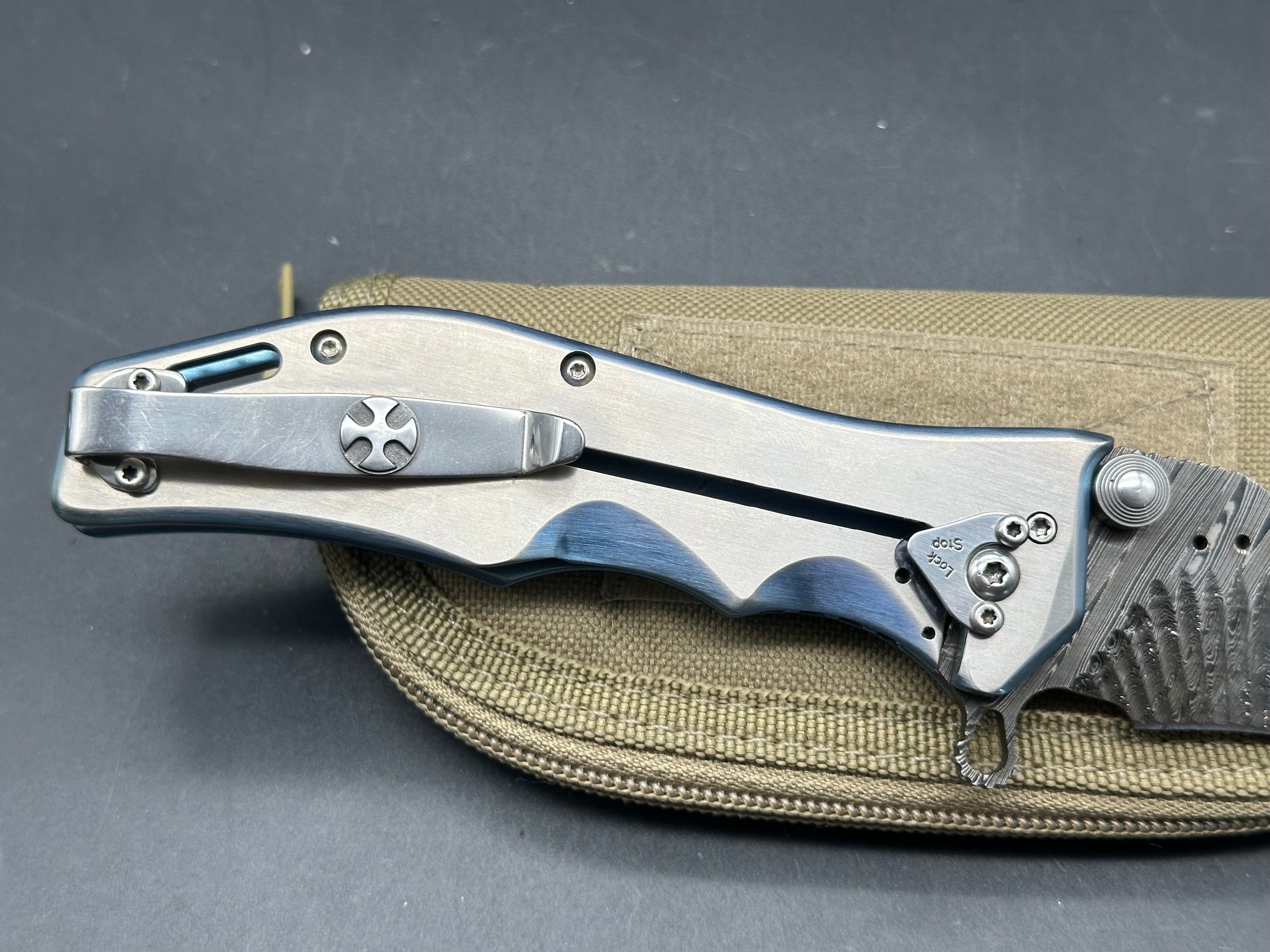 Darrel Ralph Custom Gunhammer Knife - Handcrafted Milled Damascus Steel Blade with Anodized Titanium Handle & Damascus Inlay | Tactical EDC, Outdoor Survival, Hunting, and Collector's Knife