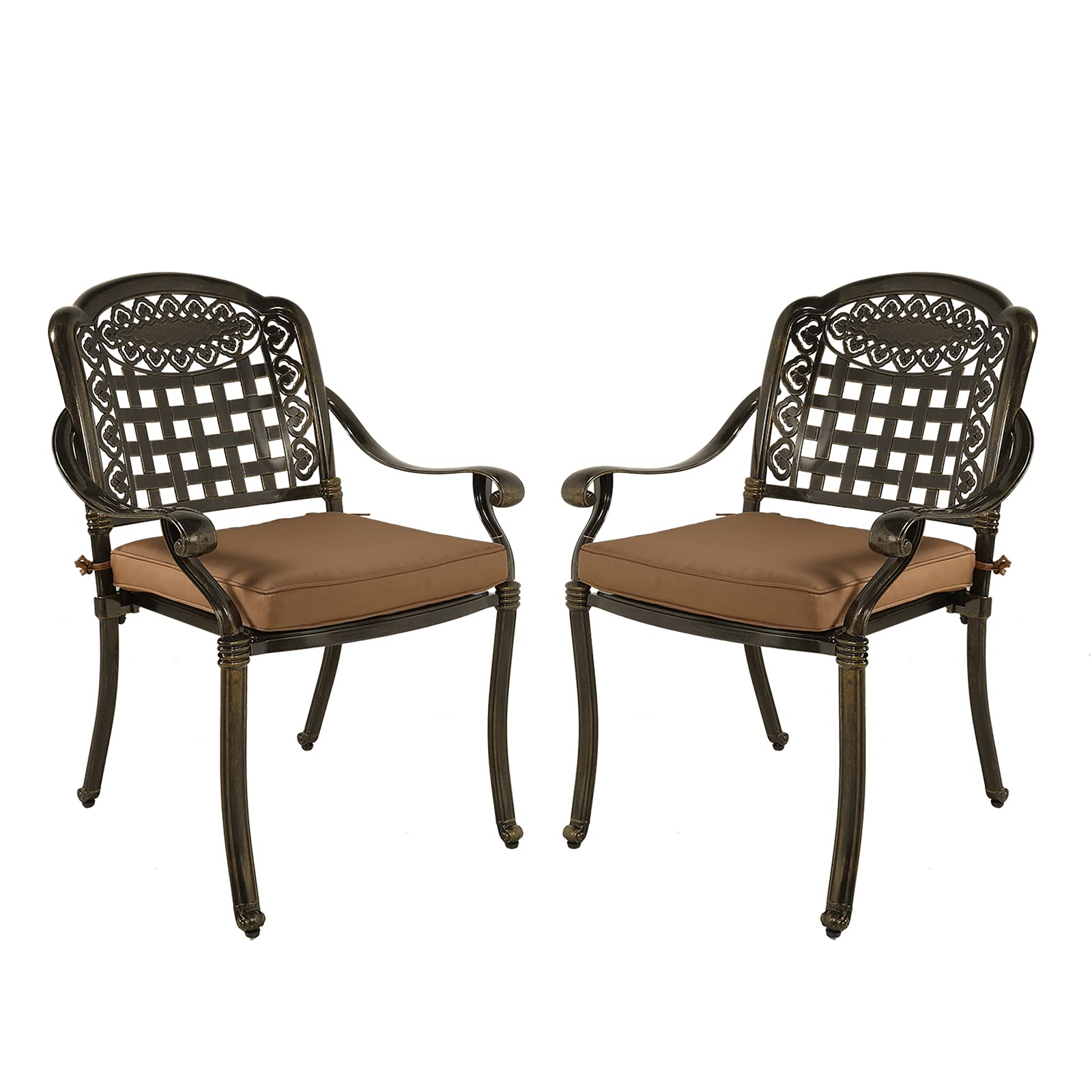 VIVIJASON 2-Piece Outdoor Cast Aluminum Patio Dining Chairs with Cushions - Weather-Resistant Garden, Poolside, Backyard Furniture Set - Antique Bronze Finish for Relaxing Outdoors