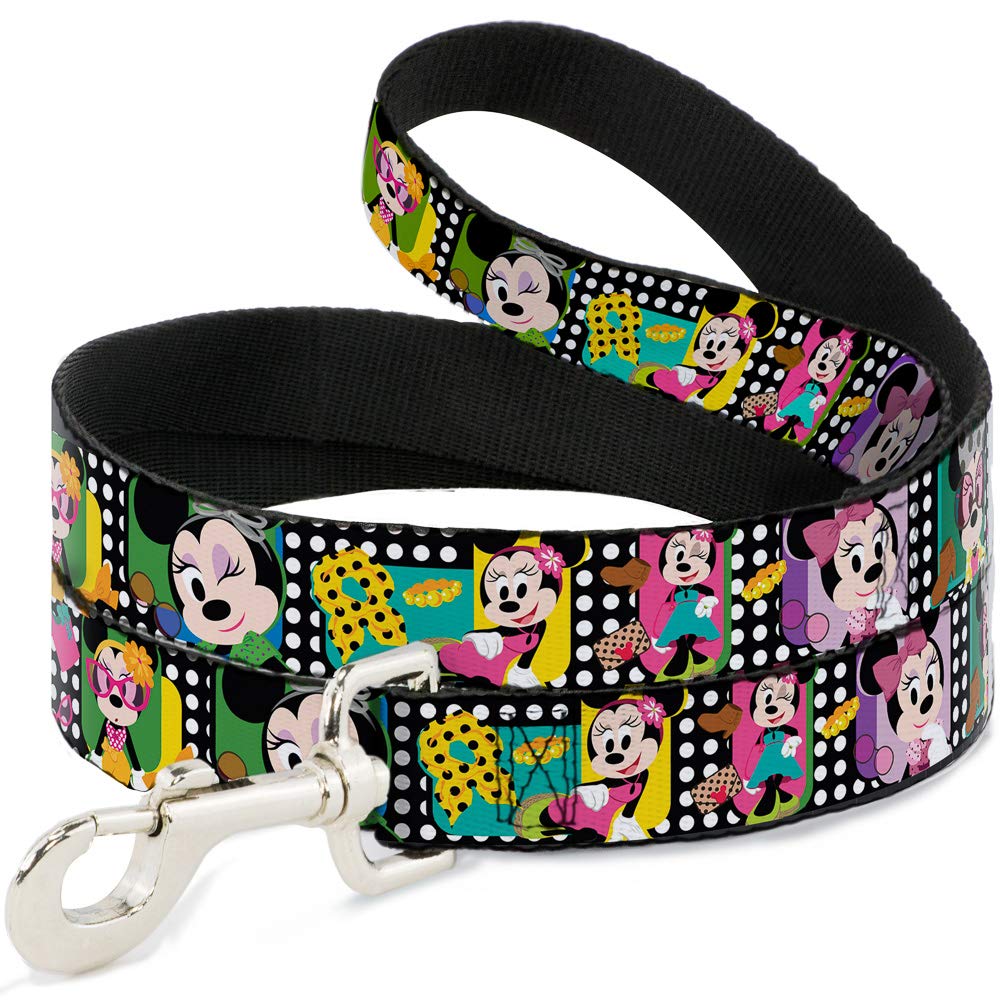 Buckle-Down Mini Minnie Fashion Pet Leash - 4FT Polka Dot Black/White/Multi Color Dog Leash - 1/2 Inch Wide Retractable Lead for Small Dogs - Perfect for Walks, Training & Outdoor Adventures