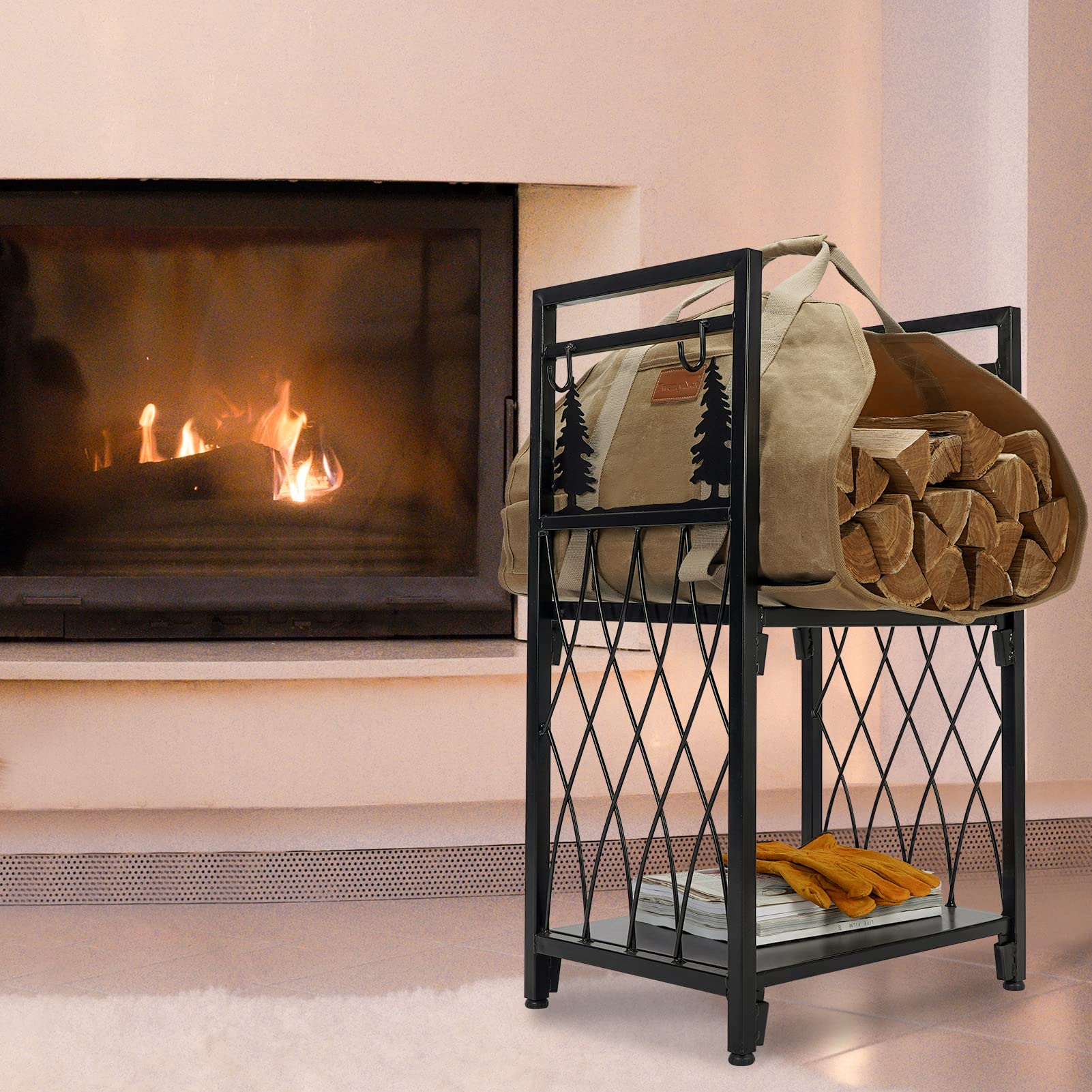 Heavy Duty Waxed Canvas Firewood Log Carrier Tote Bag with Handles - Durable Firewood Holder for Fireplace, Wood Stove, Camping & BBQ - Perfect for Indoor & Outdoor Use