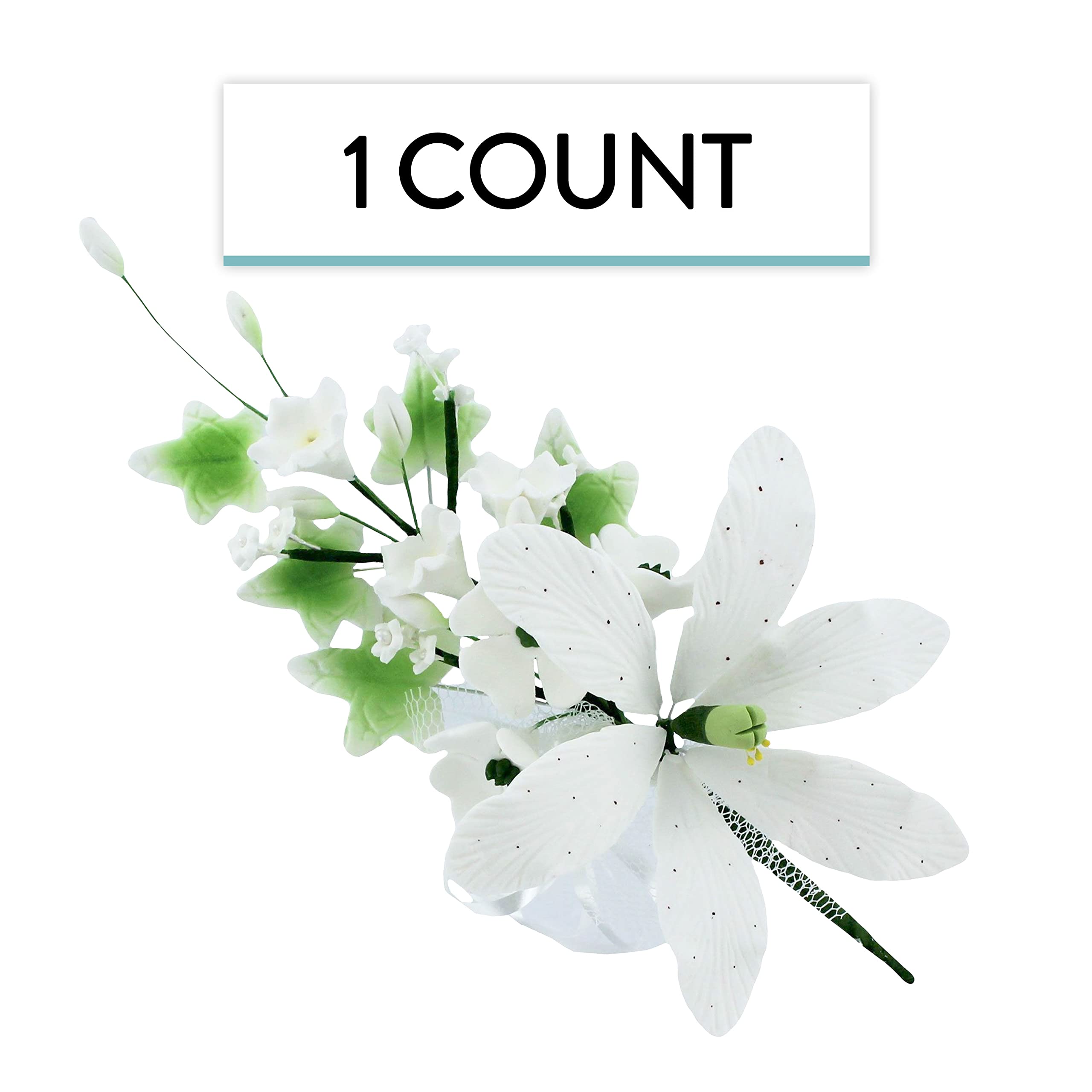 Chef Alan Tetreault White Sugar Cake Flowers - Wedding Cake & Easter Lily Topper Spray (1 Count) | Edible Decor for Cakes, Cupcakes & Desserts | Perfect for Weddings, Easter & Special Occasions