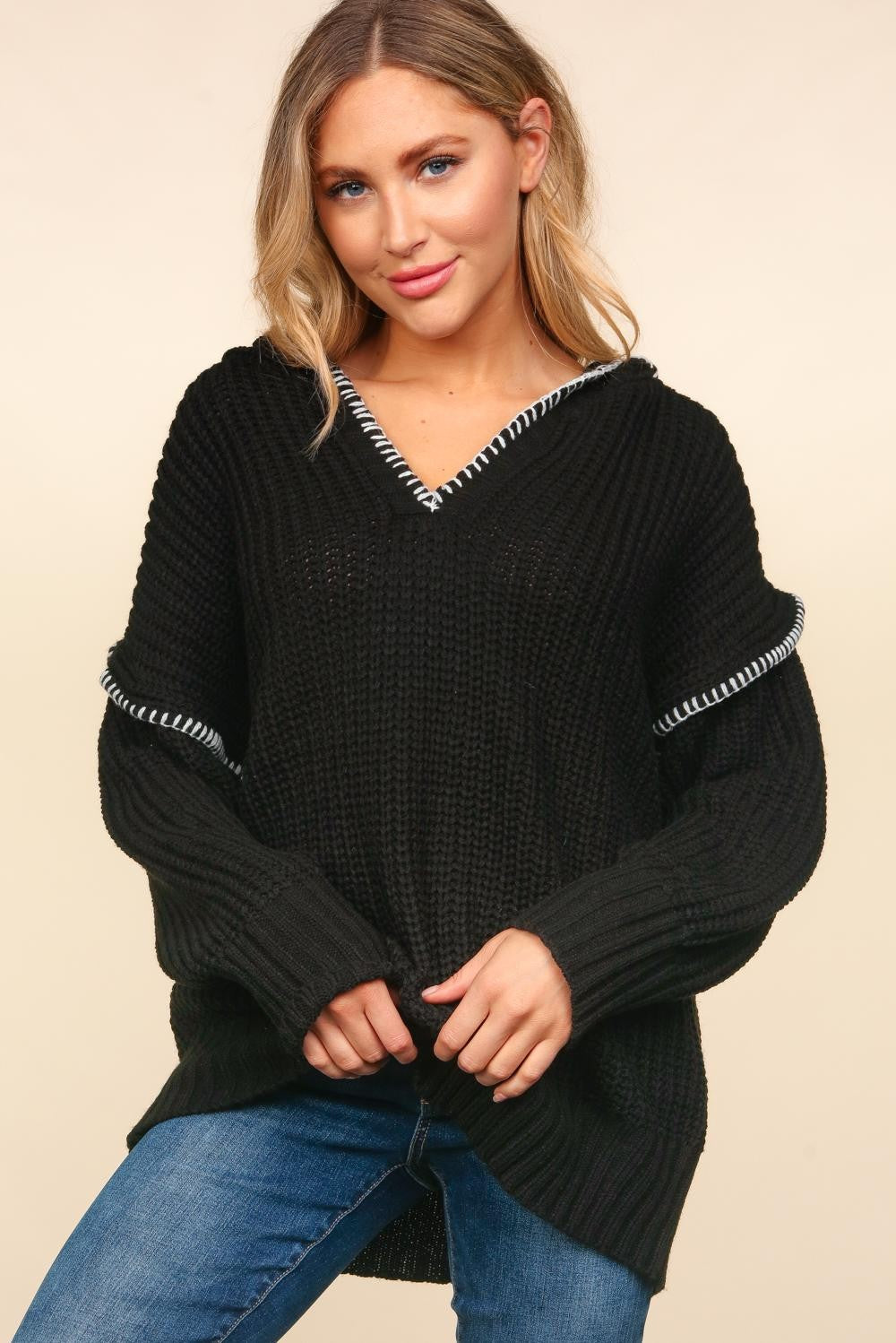 Notched Neck Long Sleeve Hooded Pullover Sweatshirt for Women - Cozy Fall & Winter Layering Essential - Perfect for Casual Outfits, Lounging, and Outdoor Activities