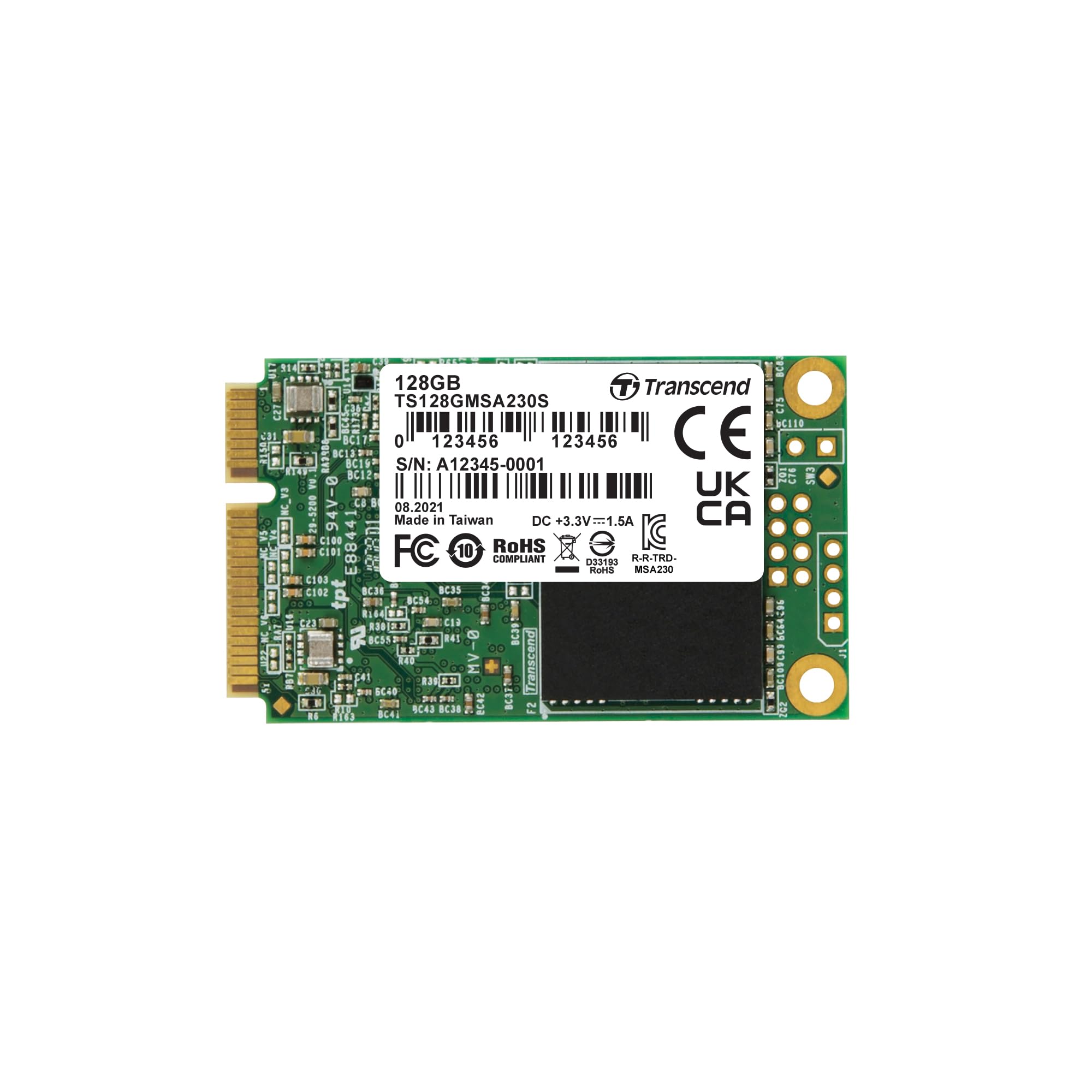 Transcend 128GB mSATA SSD - SATA III 6Gb/s 3D TLC NAND Flash (TS128GMSA230S) - High Speed Storage for Laptops, Tablets & Industrial PCs