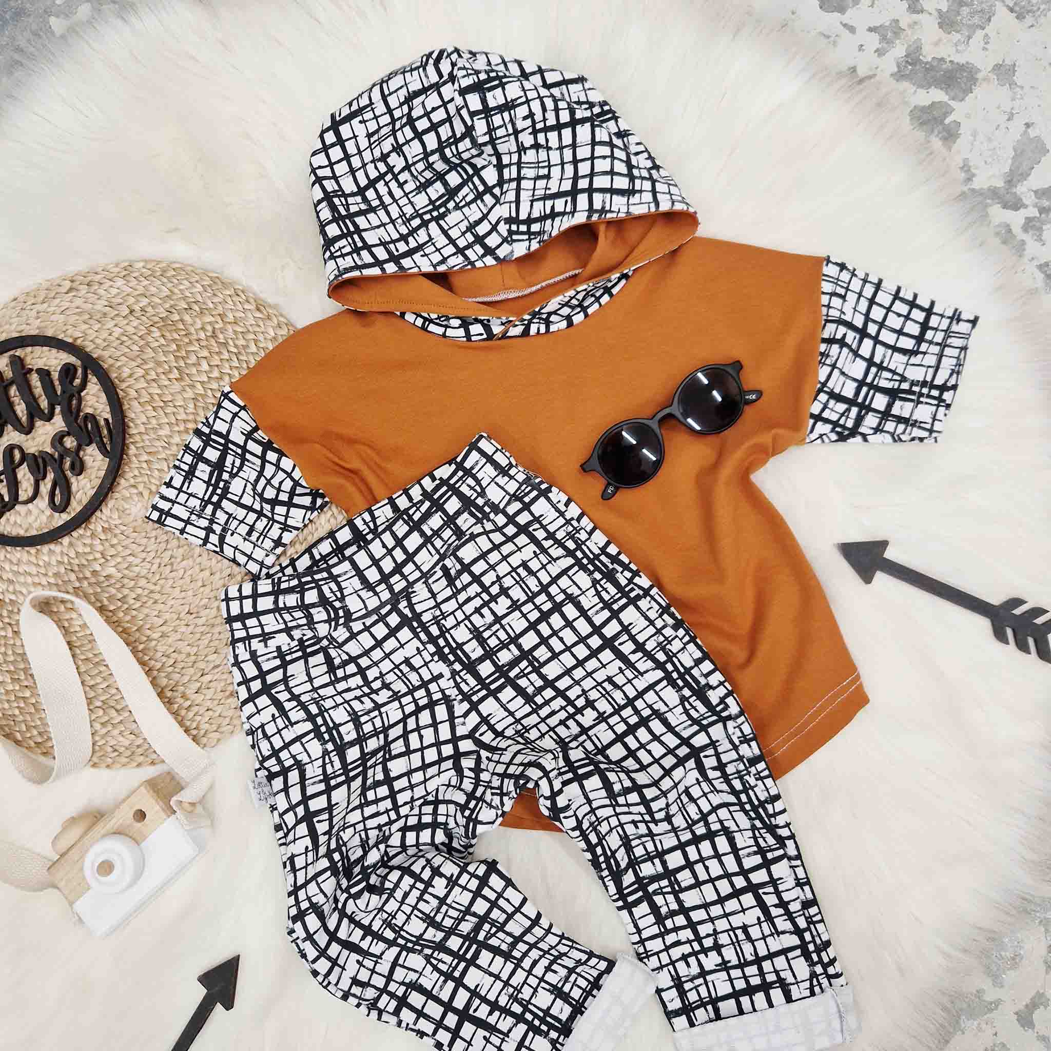 Rust & Monosketch Baggy Fit Kids Hooded T-Shirt | Soft Cotton Pullover for Boys & Girls | Perfect for Playdates, School & Casual Outings
