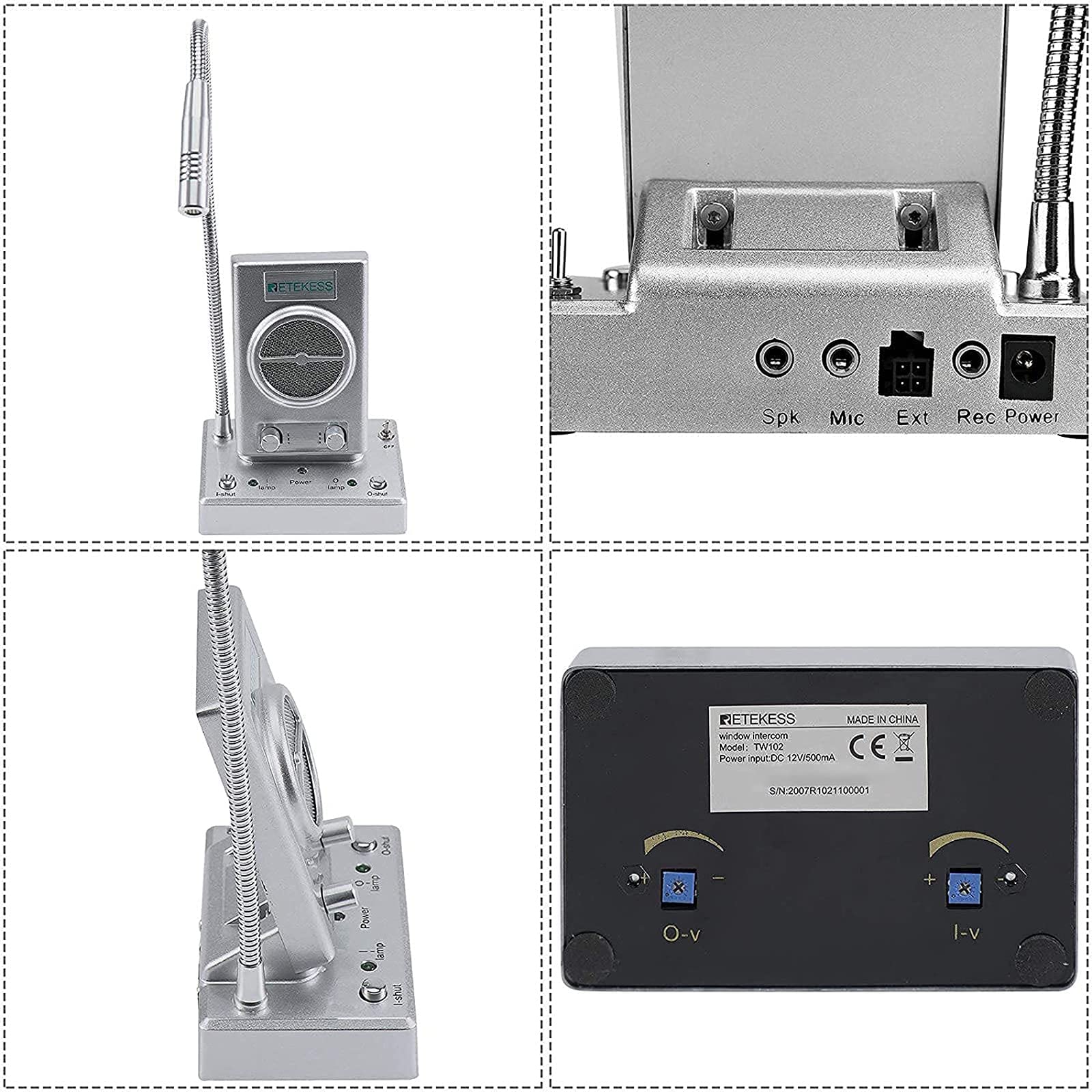 Retekess TW102 2-Way Window Intercom System with TT123 2.4G Wireless Headset - 164ft Range, Independent Volume Control - Ideal for Restaurants, Drive-Thrus, Food Trucks & Business Communication