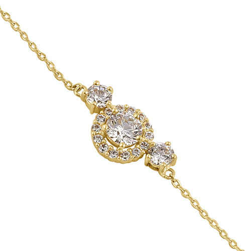 14K Solid Yellow Gold CZ Halo Bracelet for Women - Elegant Cubic Zirconia Tennis Bracelet - Perfect for Weddings, Anniversaries & Special Occasions