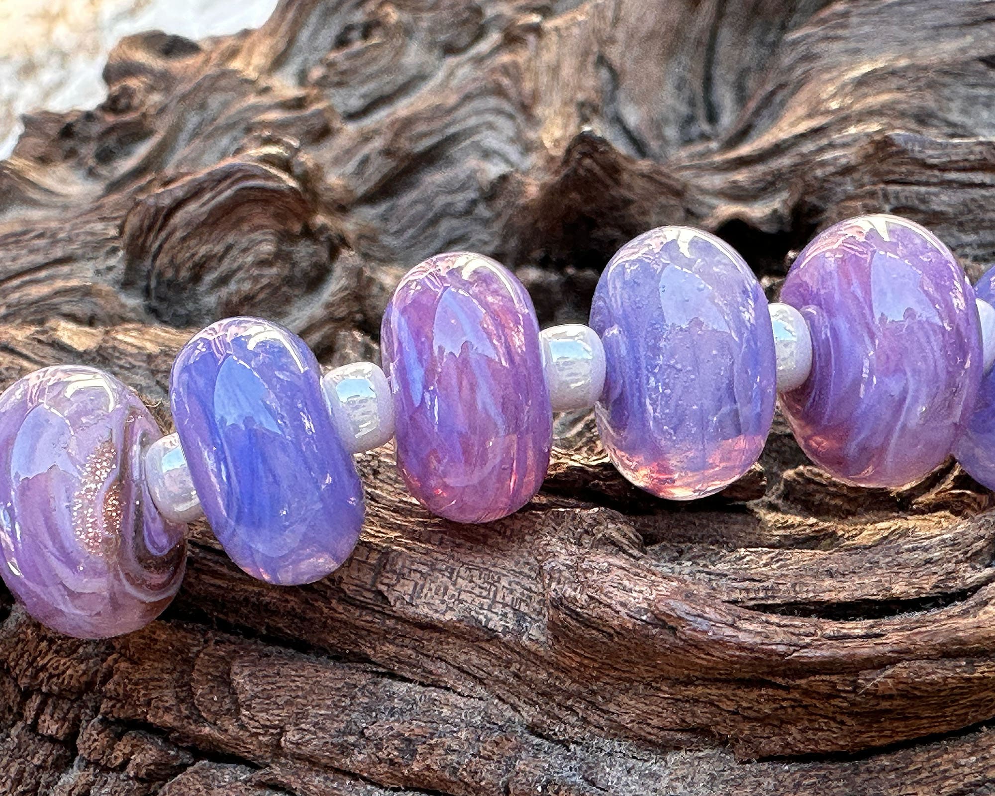 13 Purple Swirls Lampwork Glass Beads Set for Jewelry Making - Handmade SRA Beads for Necklaces, Bracelets & DIY Crafts