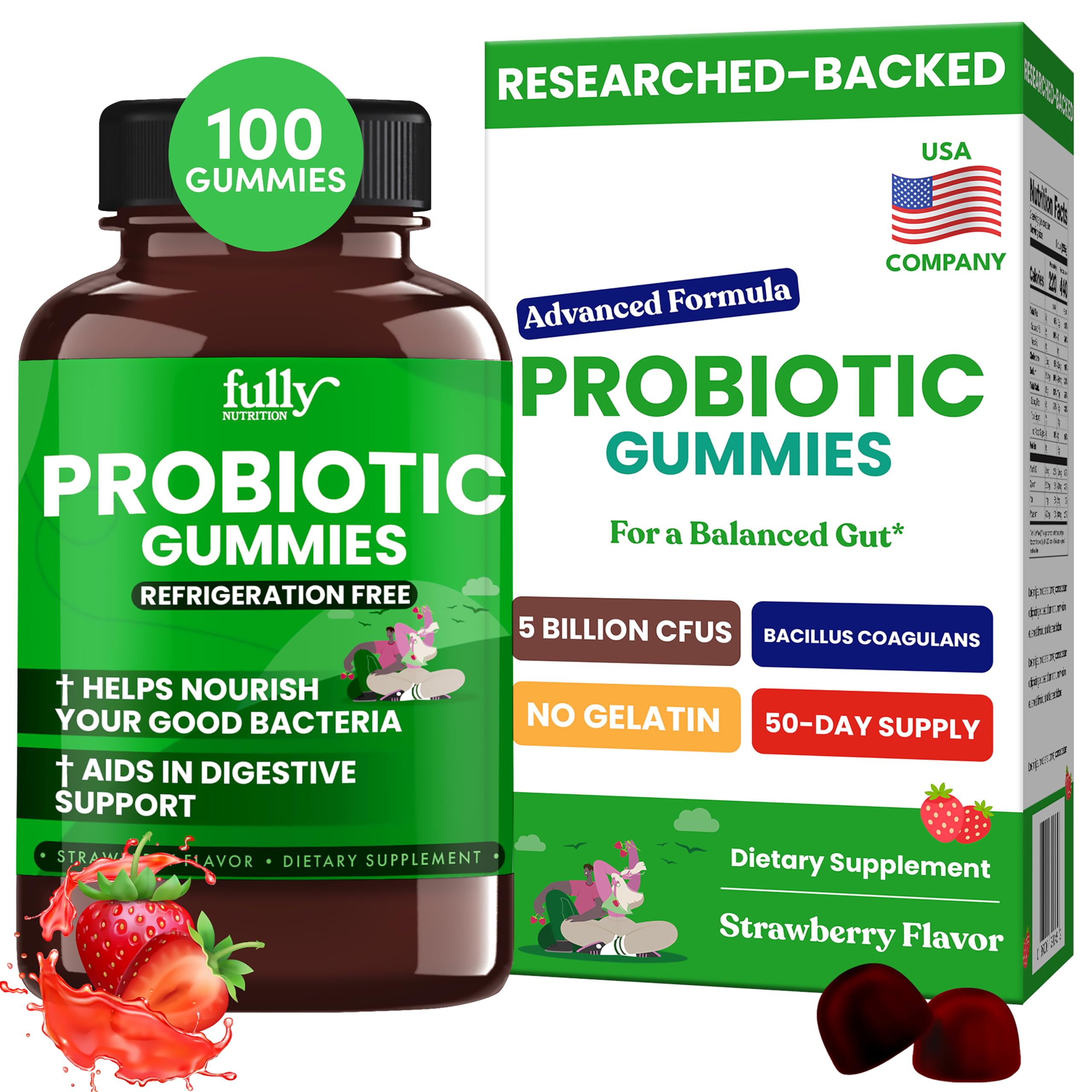 Probiotics Daily Immunity & Digestive Support Gummies for Women & Men - Prebiotics + 5 Billion CFUs Probiotics, Gluten Free, Non-GMO, 100 Gummy Vitamins, No Refrigeration - Boost Gut Health & Immune System | Perfect for Travel, Work & Daily Wellness
