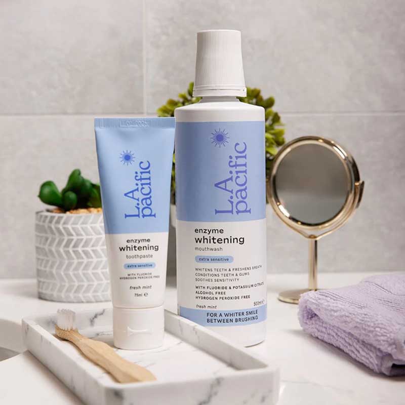 L.A. Pacific Enzyme Whitening Extra Sensitive Mouthwash - Alcohol-Free Teeth Whitening & Sensitivity Relief for Daily Oral Care - Perfect for Sensitive Teeth & Gum Protection