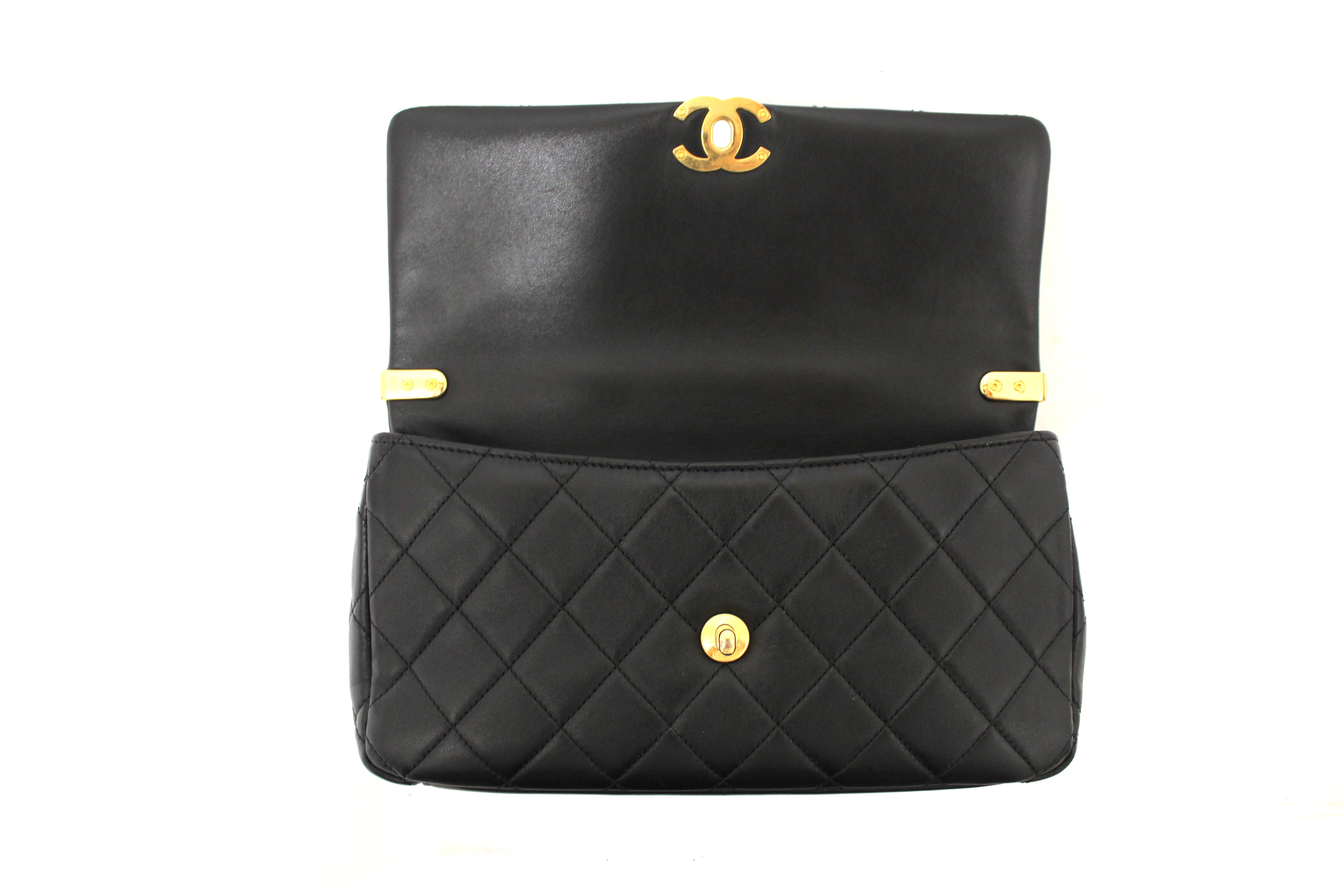 Authentic Chanel Black Calfskin Leather Large Flap Bag with Handle - Luxury Designer Handbag for Women, Perfect for Work, Evening Events & Travel Accessories