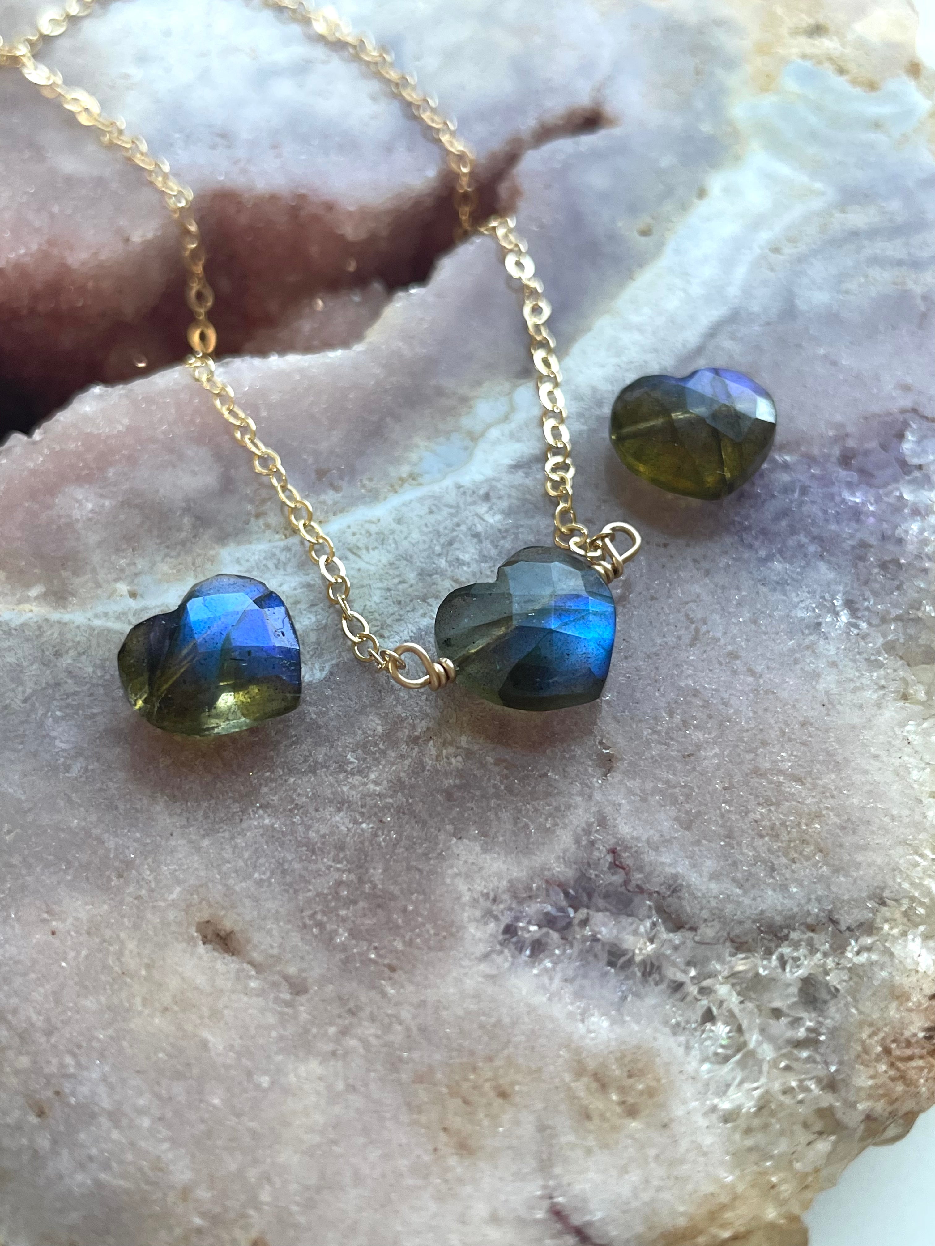 Natural Labradorite Heart Pendant Necklace - Healing Crystal Jewelry for Women - Perfect for Meditation, Energy Work & Spiritual Gifts
