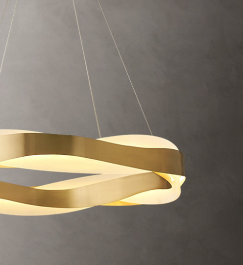 Modern LED Ribbon Design Golden Pendant Light - Elegant Ceiling Lighting for Dining Room, Kitchen, Bedroom & Living Room Decor