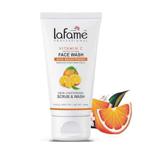 Lafame Vitamin C Face Wash with Exfoliating Scrub - Brightening & Anti-Aging (3 x 100ml) - Gentle Daily Cleanser for Glowing Skin at Home & Travel
