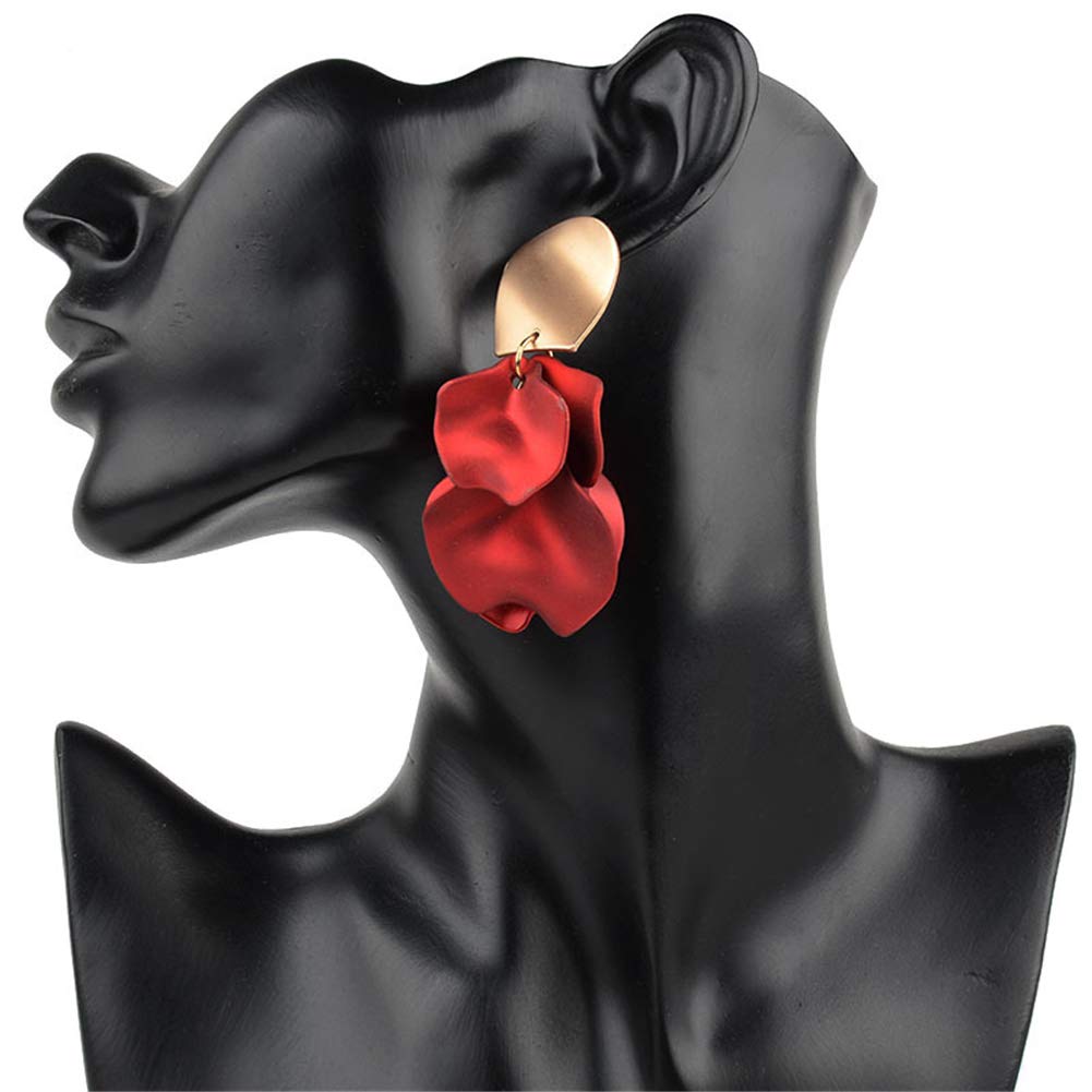 Elegant Rose Petal Dangle Earrings for Women - Long Drop Floral Tassel Statement Earrings - Exaggerated Tiered Flower Jewelry for Wedding, Party & Special Occasions