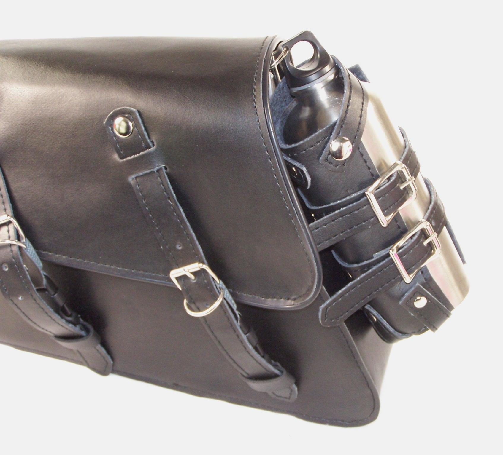 Premium Black Leather Motorcycle Saddle Bag for Harley Sportster 2003-2014 - Waterproof Swingarm Solo Bag with Adjustable Straps - Perfect for Road Trips & Daily Commuting