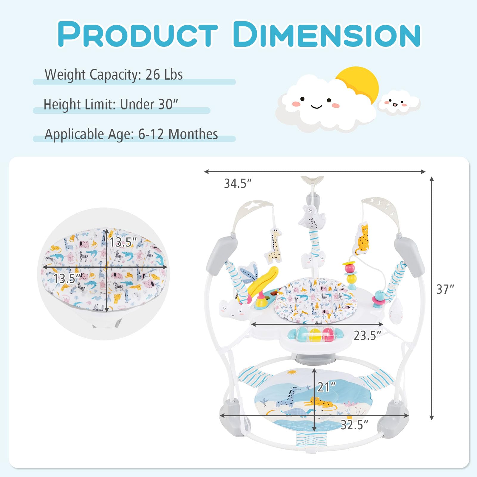 INFANS 3-in-1 Baby Activity Center - Interactive Play Gym with Music, Lights & 360° Rotating Seat | Adjustable Height Jumpers & Bouncers for Infants 6-12 Months | Learning Toys for Crawling & Early Development (Blue) - Perfect for Playtime, Sensory Stimulation & Motor Skills Growth