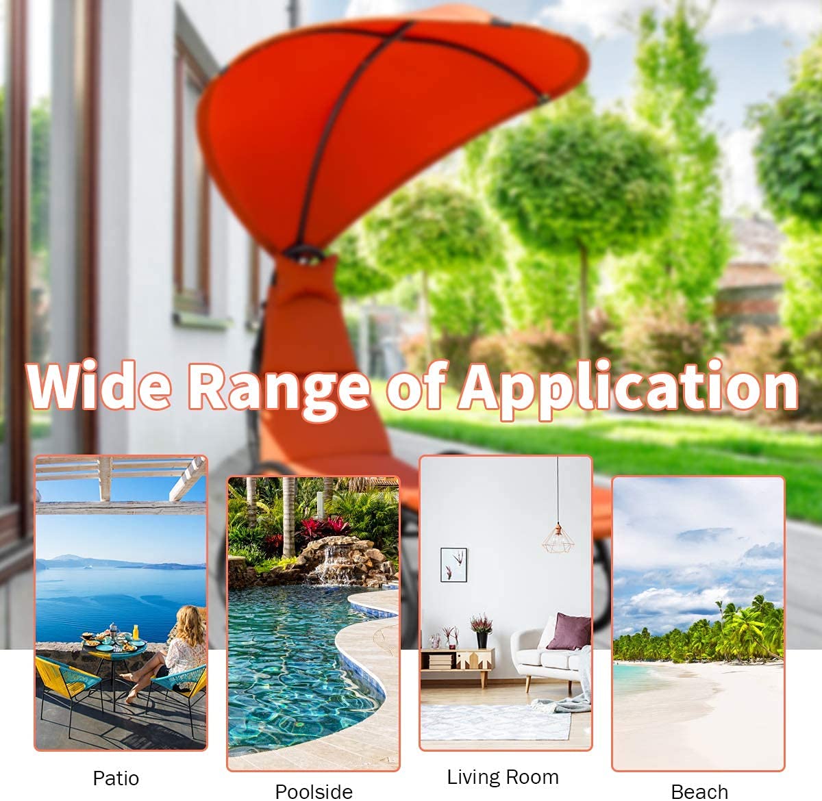 GRAFFY Outdoor Chaise Lounge Swing Chair with Removable Cushion & Canopy - Patio Hammock Rocking Chair for Garden, Backyard, Poolside - Comfortable Recliner with Adjustable Headrest (Orange) - Perfect for Relaxing, Sunbathing, and Lounging by the Pool or in Your Backyard Oasis