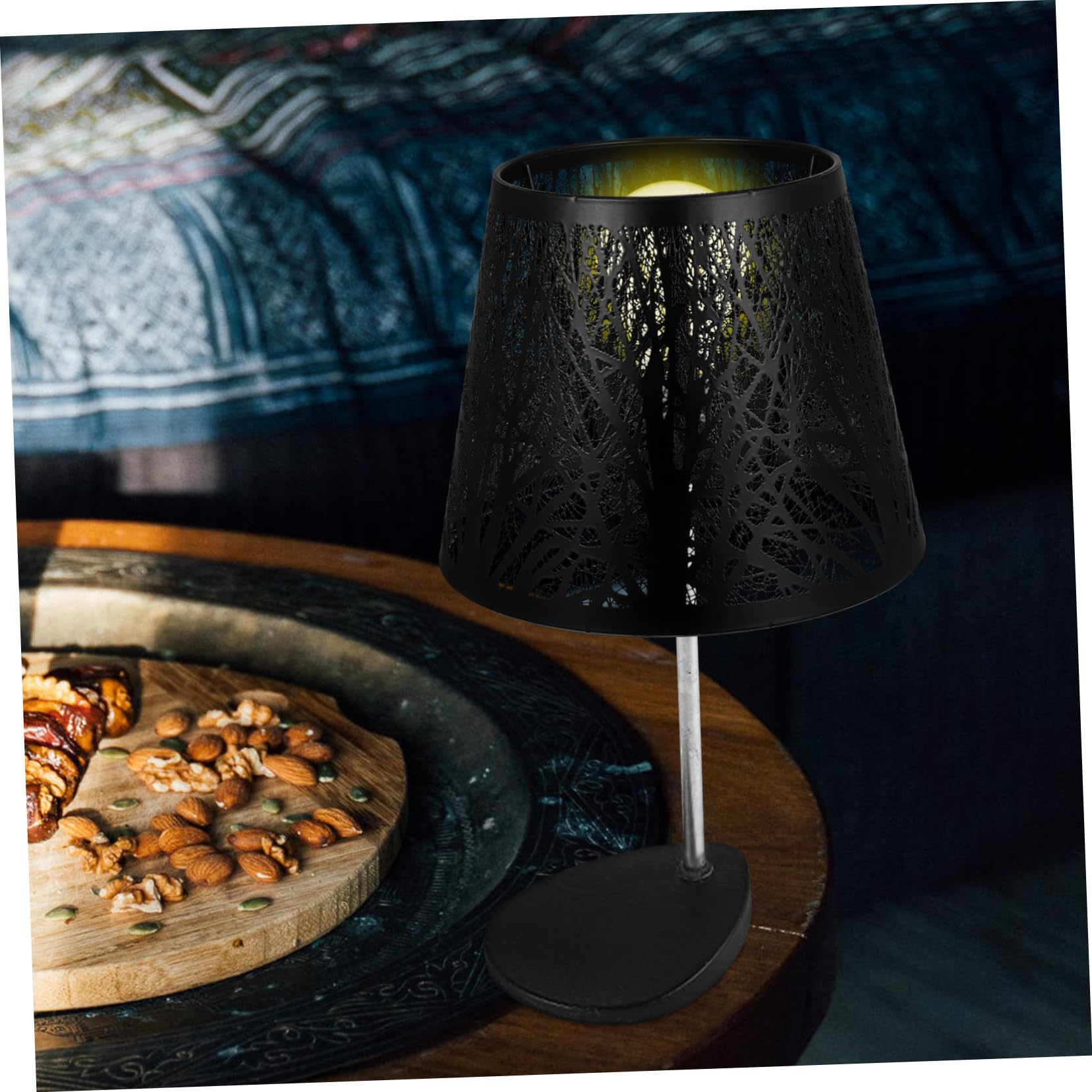 Uonlytech Black Metal Hollow Tree Shadow Lamp Shade - Durable Clip-On Design for Table & Floor Lamps (7.47x7.47x5.89 Inches) - Perfect for Living Room, Bedroom & Office Lighting Decor