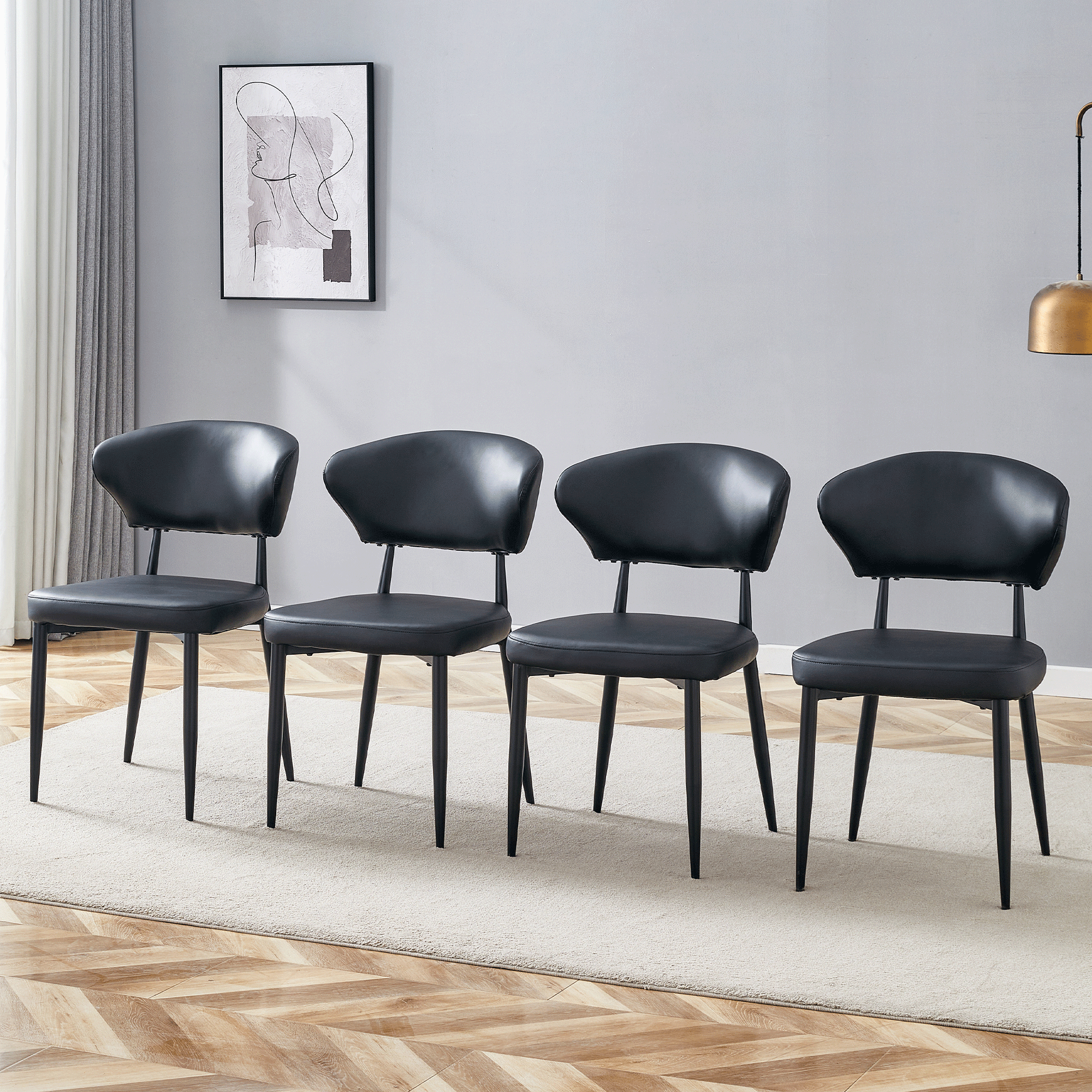 Black & White Minimalist Ergonomic Dining Chairs - Set of 4 with Curved Backrest for Comfort - Modern Home & Office Seating Solution - Perfect for Dining Rooms, Kitchens, and Small Spaces
