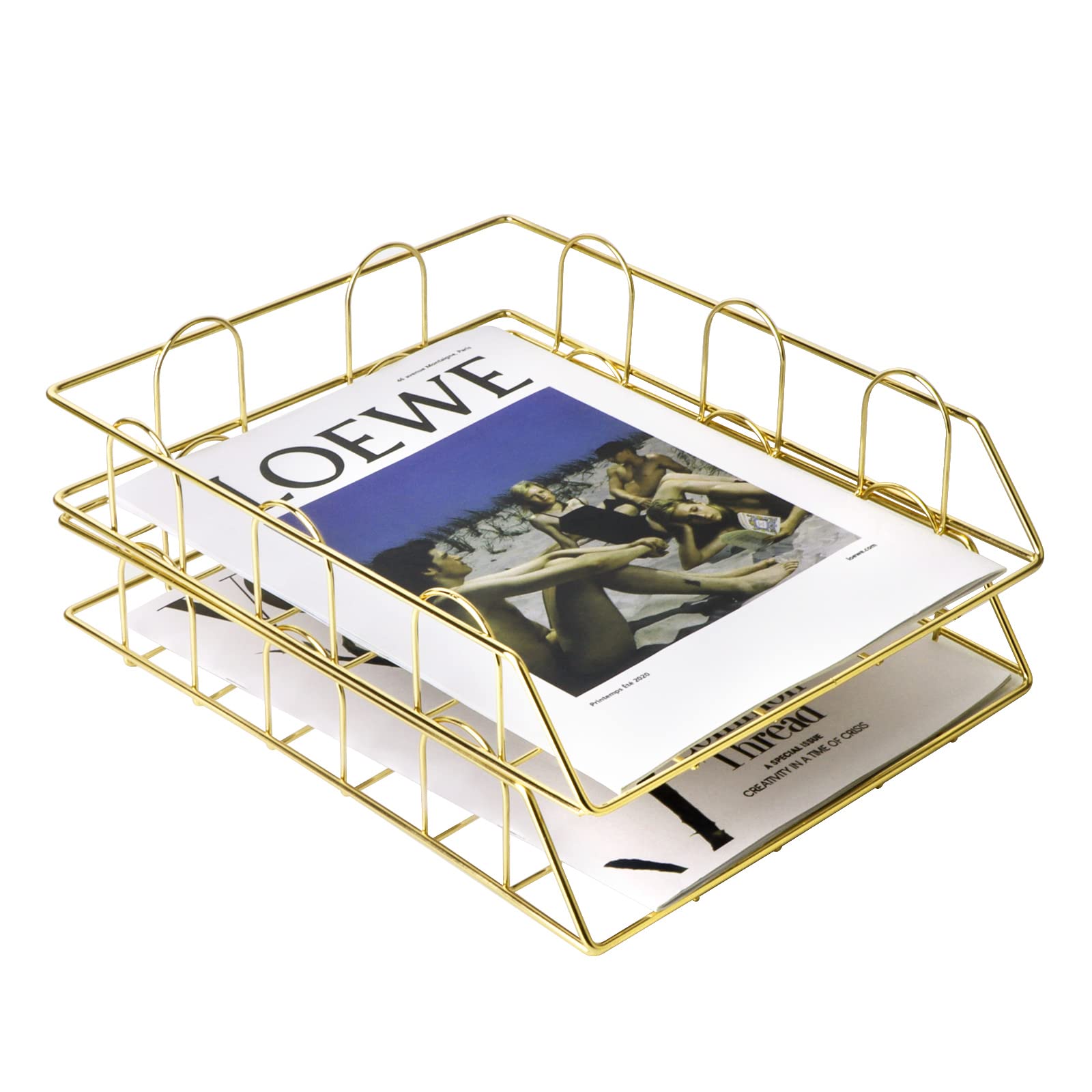 Stackable Letter Trays with Mesh Design - Gold Desk File Organizer for School, Home & Office Supplies | Perfect for Organizing Documents, Papers & Office Essentials