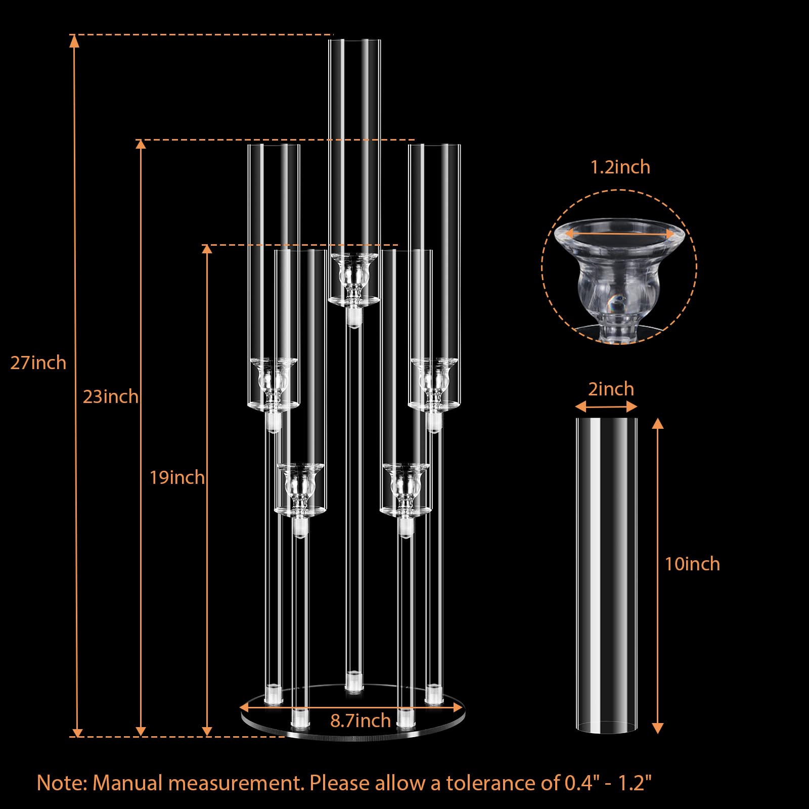 4 Sets 5-Arm Clear Acrylic Candelabra Centerpieces - 27