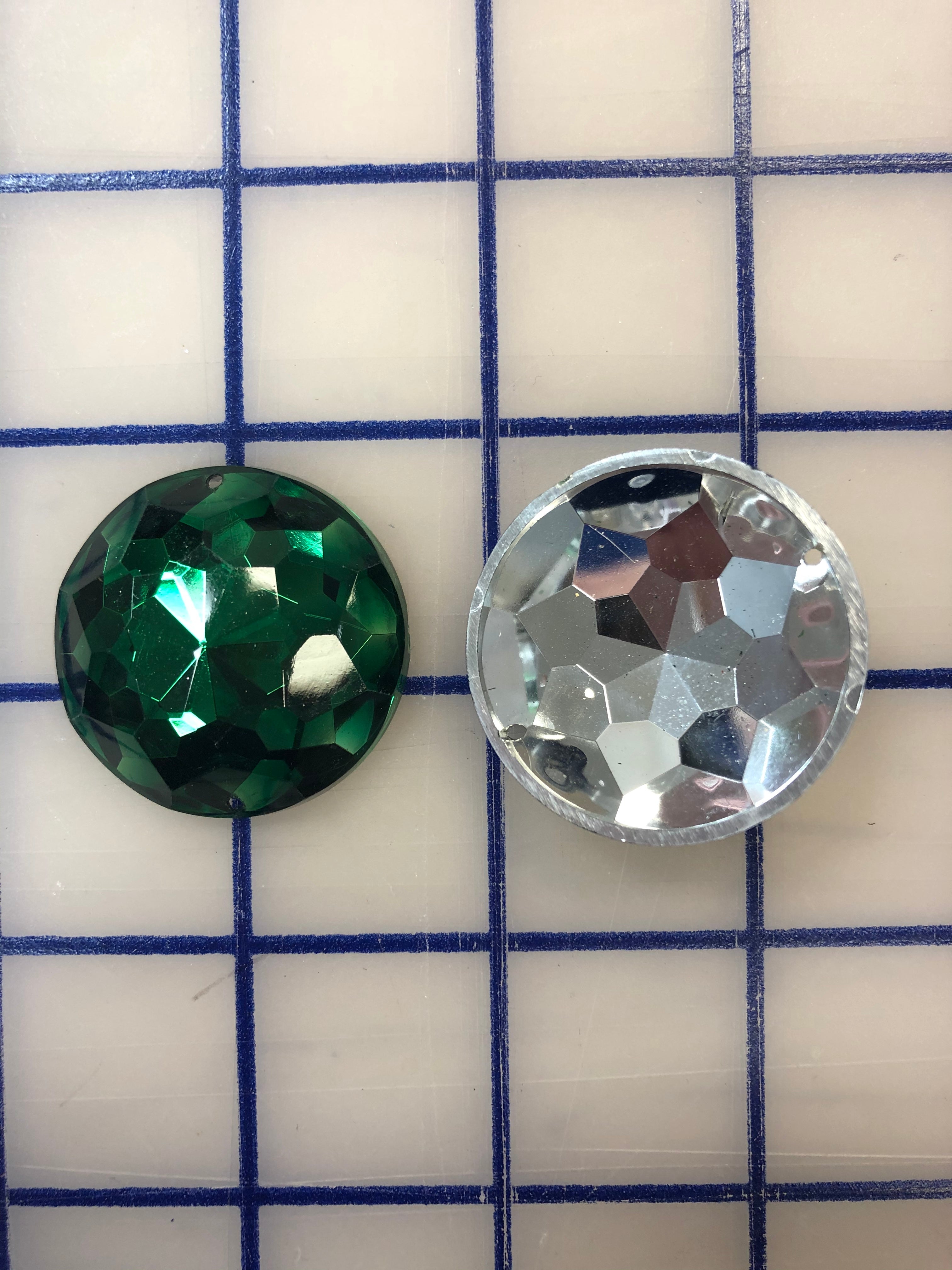 1.5 Inch Round Sew On Emerald Gems - 3 Pack Rhinestone Embellishments for DIY Clothing, Costumes & Accessories | Decorative Sewing Supplies for Crafts and Fashion Design