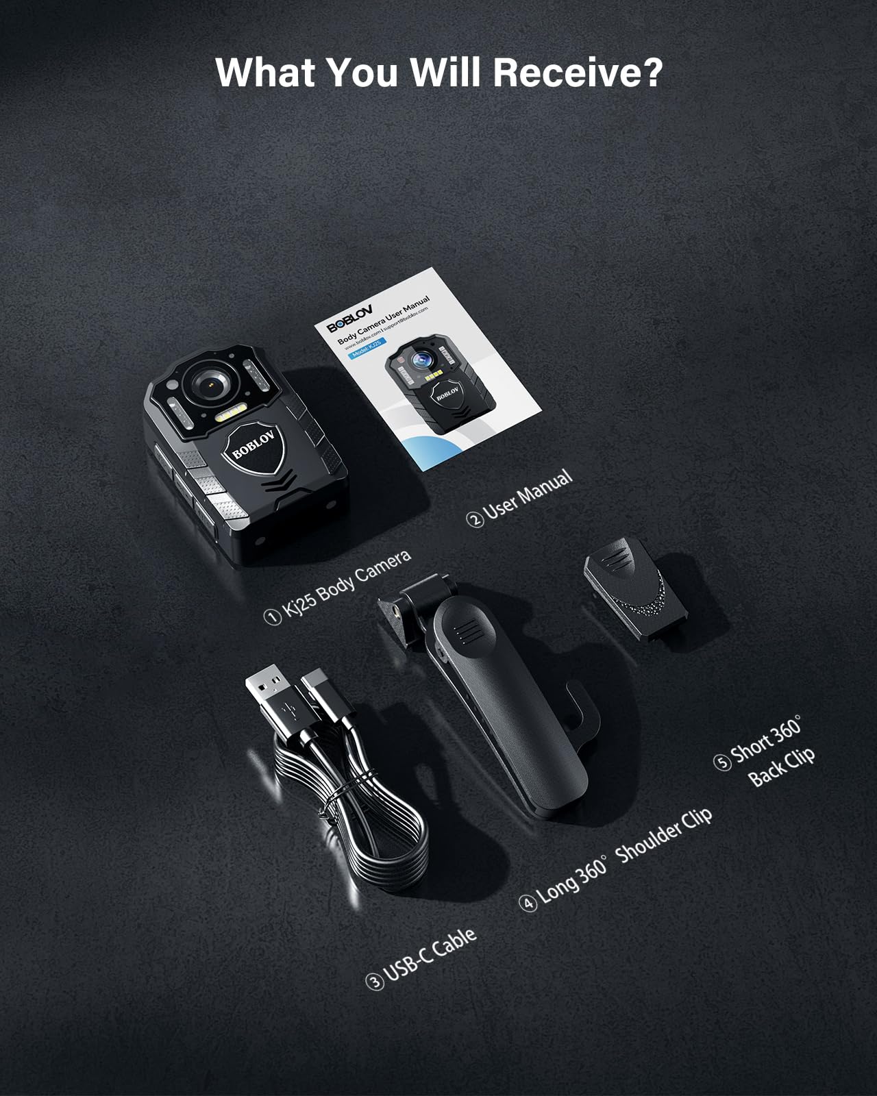 BOBLOV KJ25 1080P HD Body Camera with Night Vision, 64GB Storage & 3000mAh Battery for 13 Hours Recording - Pre/Post-Recording, Audio Capture - Ideal for Law Enforcement, Security Guards & Evidence Collection