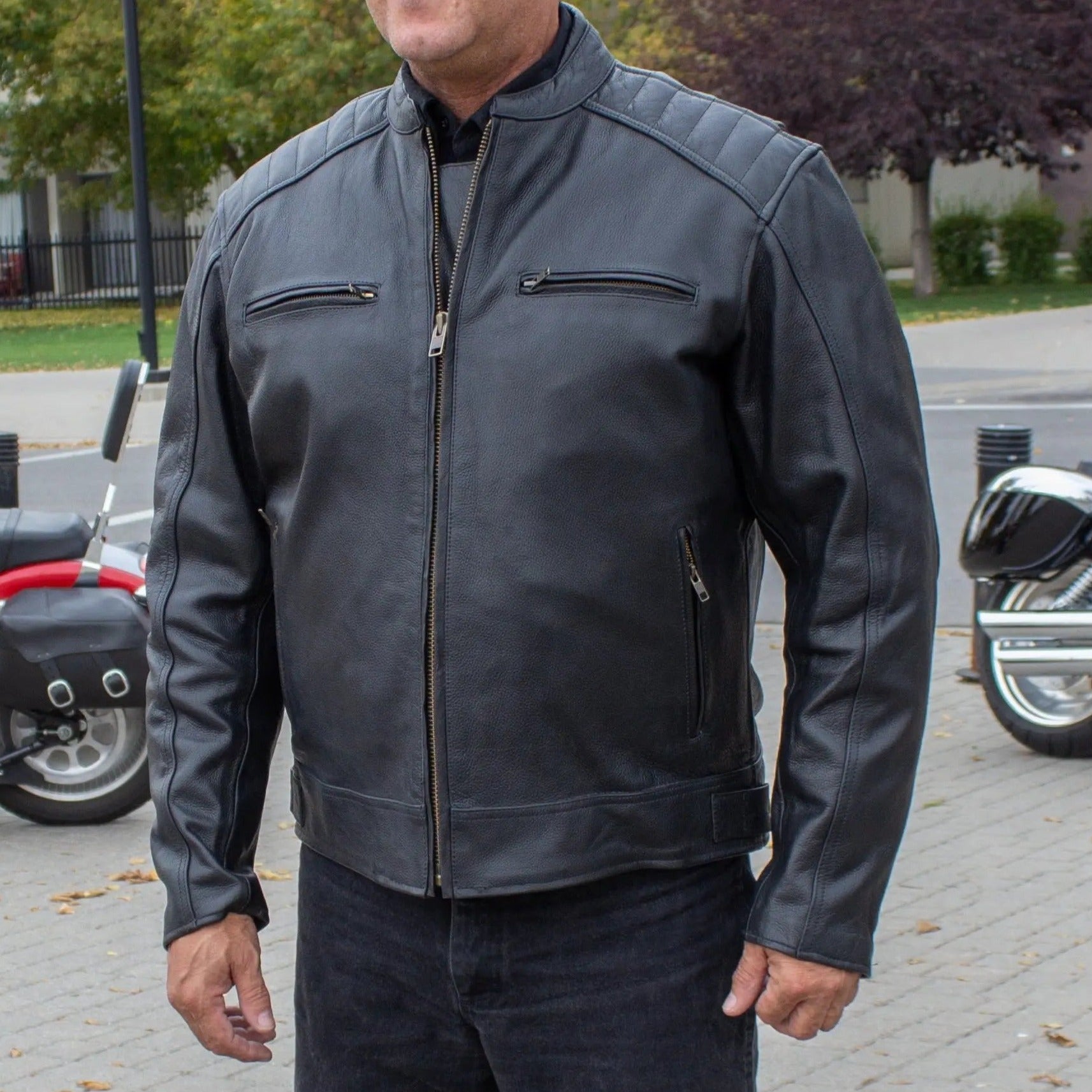 Open Road Men's Ribbed Padding Leather Motorcycle Jacket - Stylish Protective Biker Jacket for Riding & Outdoor Adventures