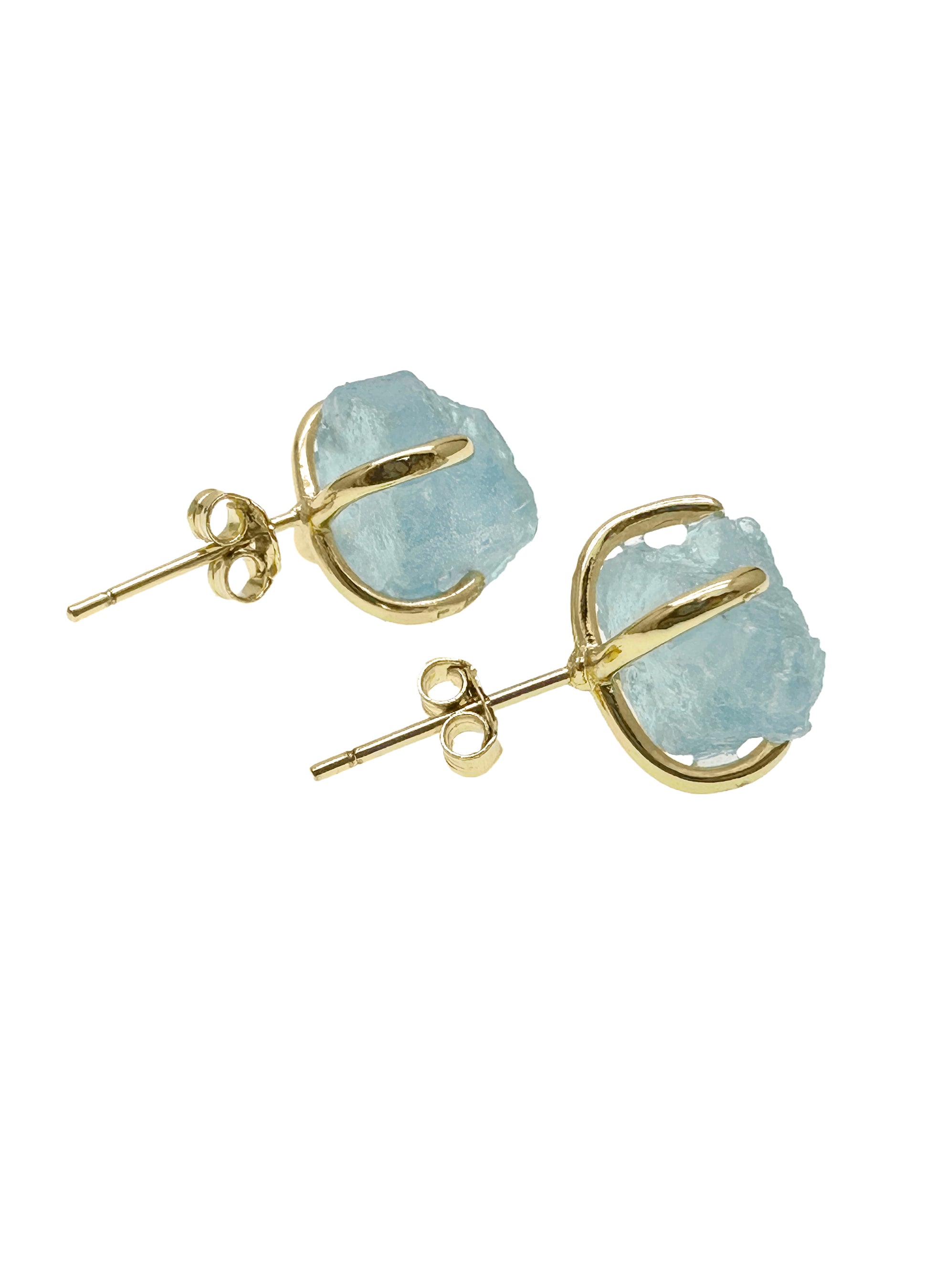 Natural Unpolished Aquamarine Stud Earrings for Women - Hypoallergenic Sterling Silver Post Earrings - Perfect for Everyday Wear, Gifts & Special Occasions