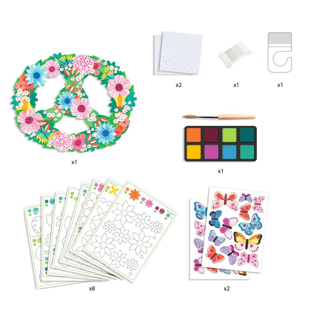 DIY Djeco Springtime Decorative Mobile Kit - Paint Your Own Hanging Decor for Kids Ages 7+ | Perfect for Bedroom, Nursery & Spring Crafts