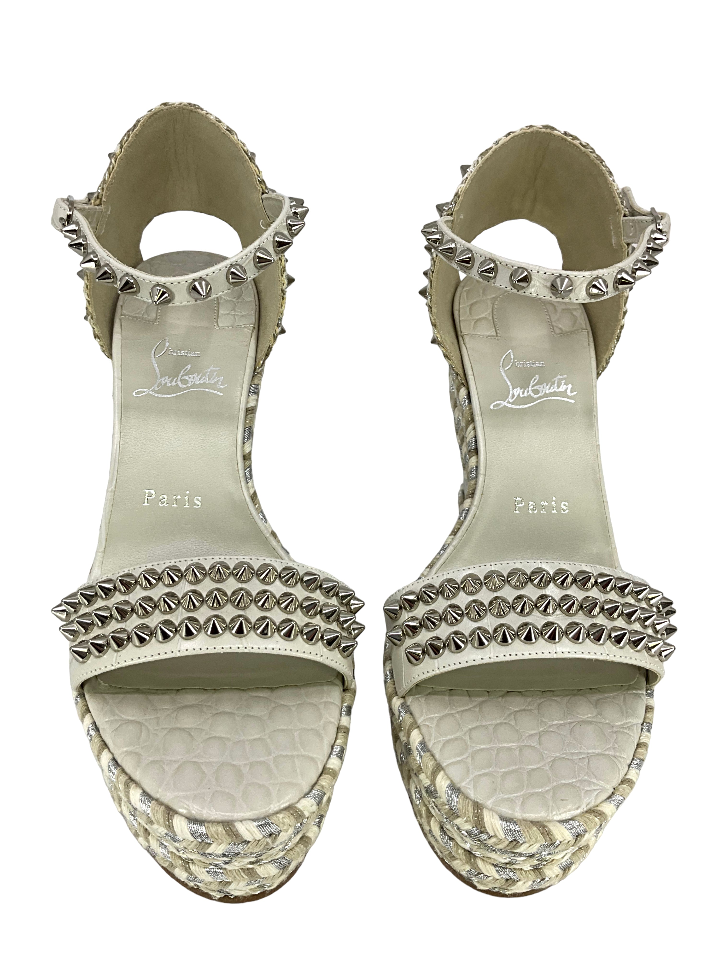 Christian Louboutin Madmonica Spike Wedge Sandals Women's Size 8 - New Luxury Designer Heels for Parties, Weddings & Special Occasions