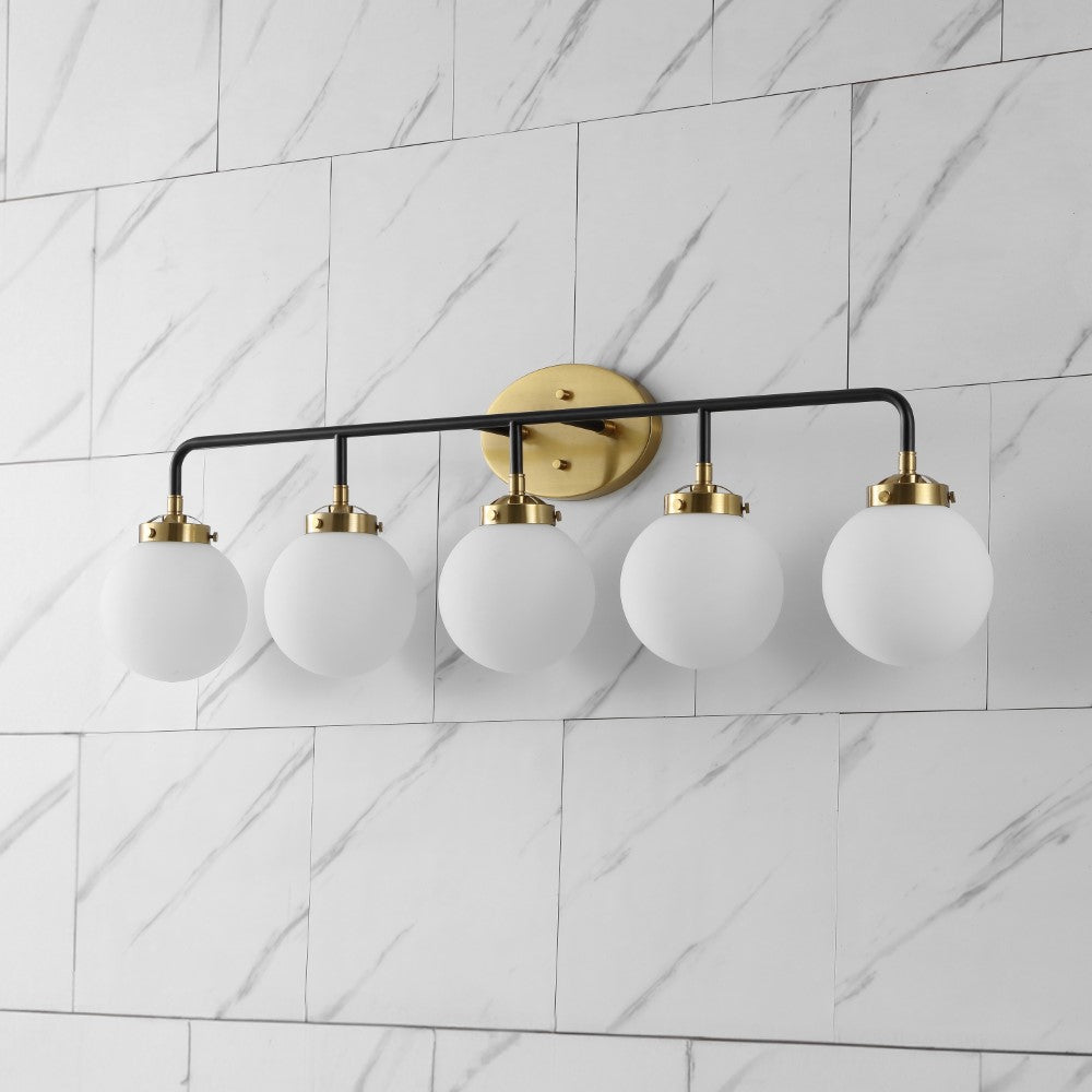 Caleb Brass Vanity Wall Sconce with Frosted Glass - Elegant Bathroom Lighting Fixture for Bedroom, Dressing Room & Hallway Decor