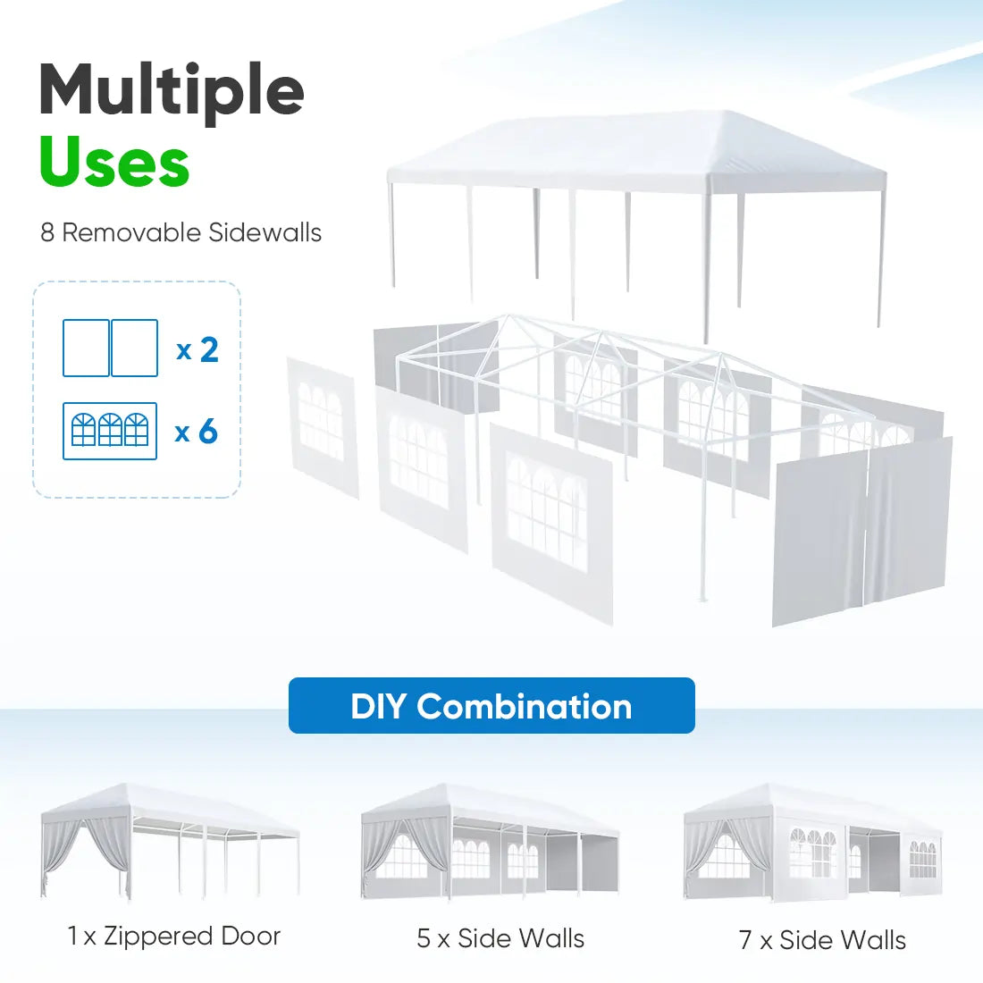 10' x 30' White Party Tent - Waterproof Outdoor Canopy for Weddings, Picnics & Backyard Events - Heavy Duty Frame with UV Protection