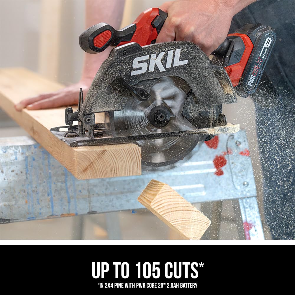 SKIL 20V Brushless Cordless Compact Circular Saw Kit - 6-1/2 Inch Blade for Wood Cutting with 2.0Ah Battery & Charger (CR6413B-11) | Perfect for DIY Projects, Home Renovation, and Professional Woodworking