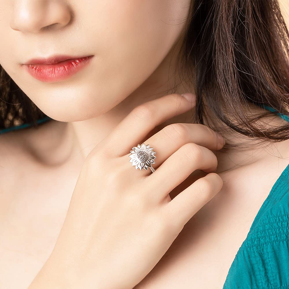 Custom Sunflower Monogram Ring 925 Sterling Silver Personalized Engraved Initials Ring for Women - Perfect Graduation, Christmas, Wedding, Anniversary & Mother’s Day Gift for Wife, Sister, Daughter | Elegant Jewelry for Everyday Wear & Special Occasions