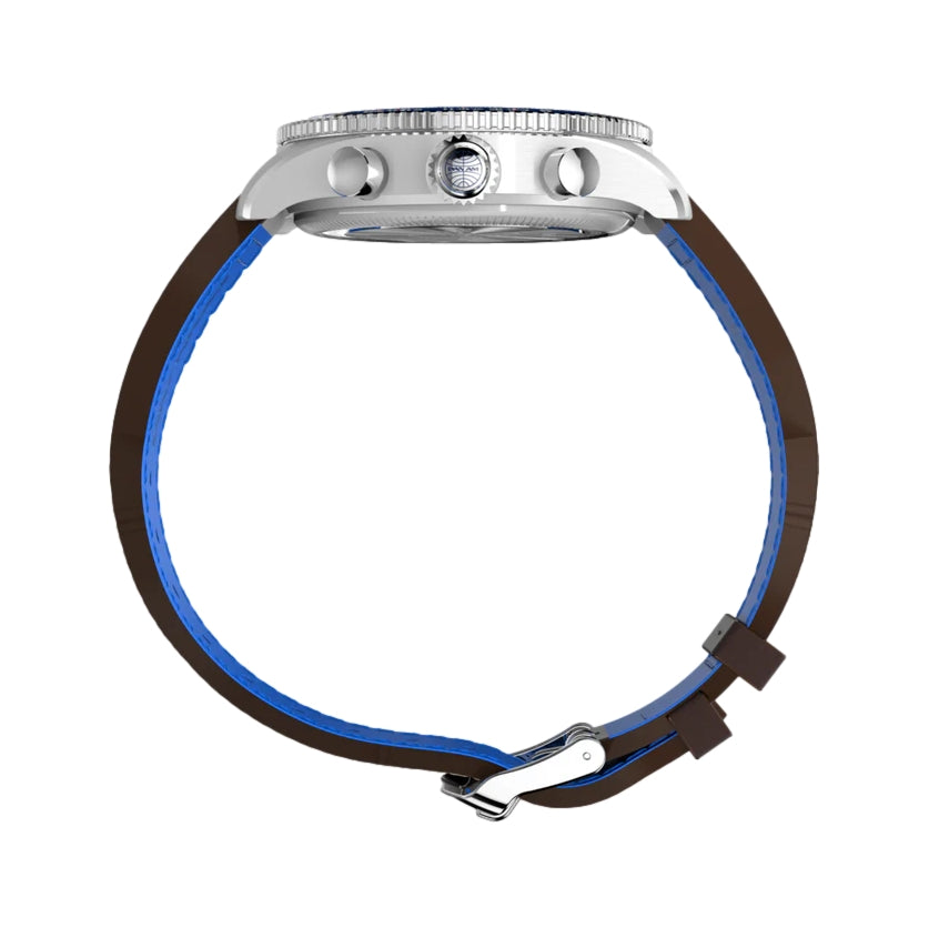 Pan Am® Fly Back Chronograph 43mm Blue Leather Strap Watch - Vintage Pilot Style for Aviation Enthusiasts & Collectors